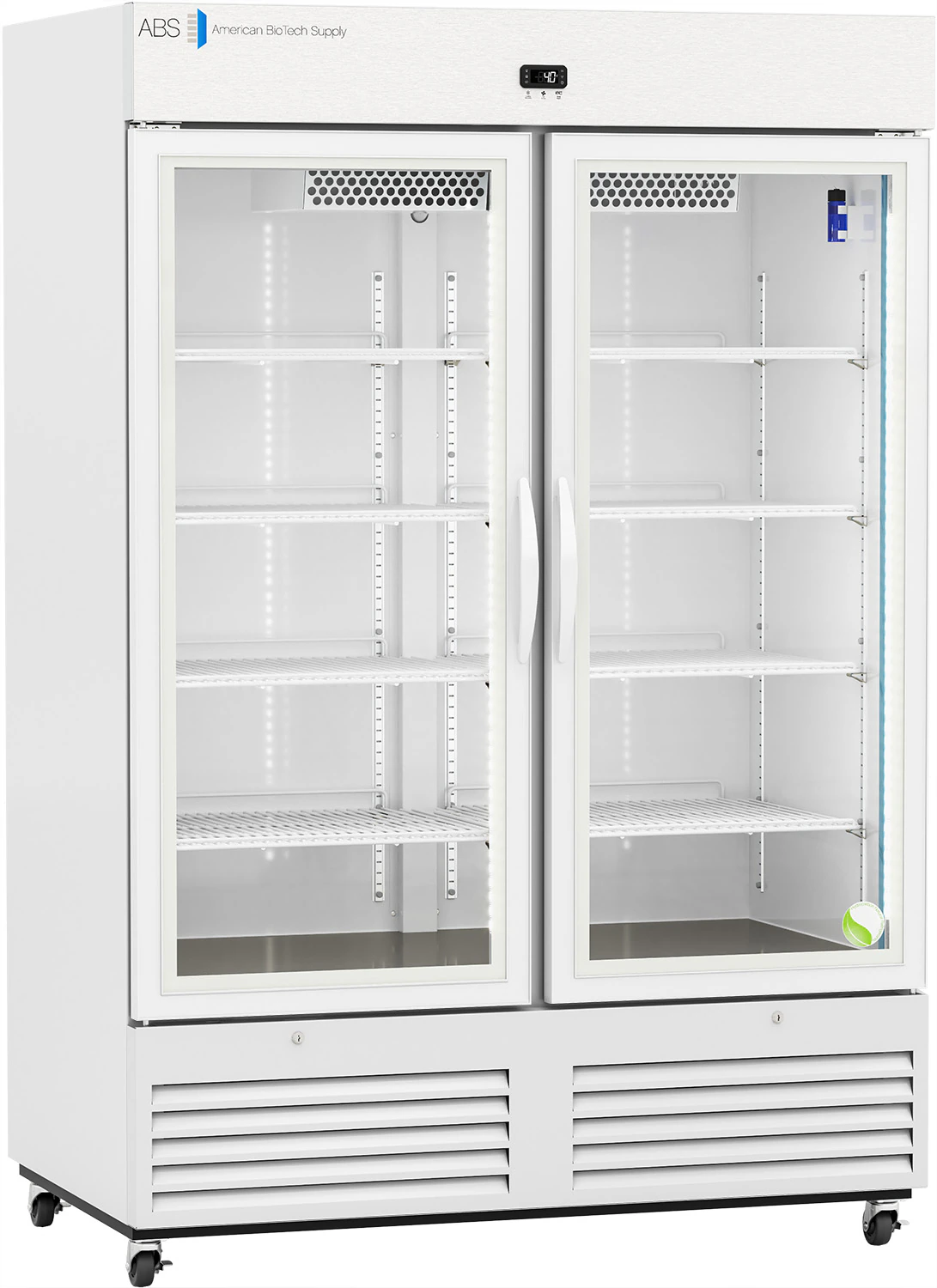 American Biotech Supply Laboratory Refrigerator, 49 Cu Ft, 2 Glass Doors, Cycle Defrost