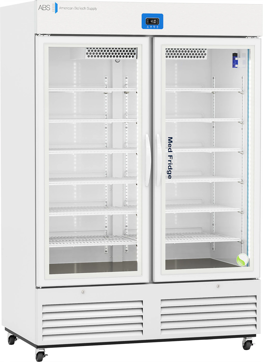 American Biotech Supply Glass Door Pharmacy Refrigerator, 49 Cu Ft, 2 Glass Doors