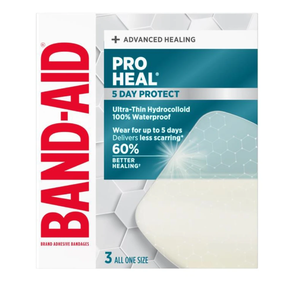 Band-Aid Pro Heal Hydrocolloid Adhesive Bandage, One Size, Natural, Sterile, 3/Box