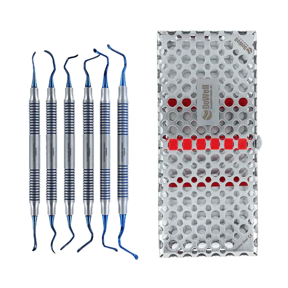 Dowell Dental Tunneling Instruments Kit, Double End, Color Coded, Titanium, Multi-Angle, 440A Stainless Steel, 1/Kt