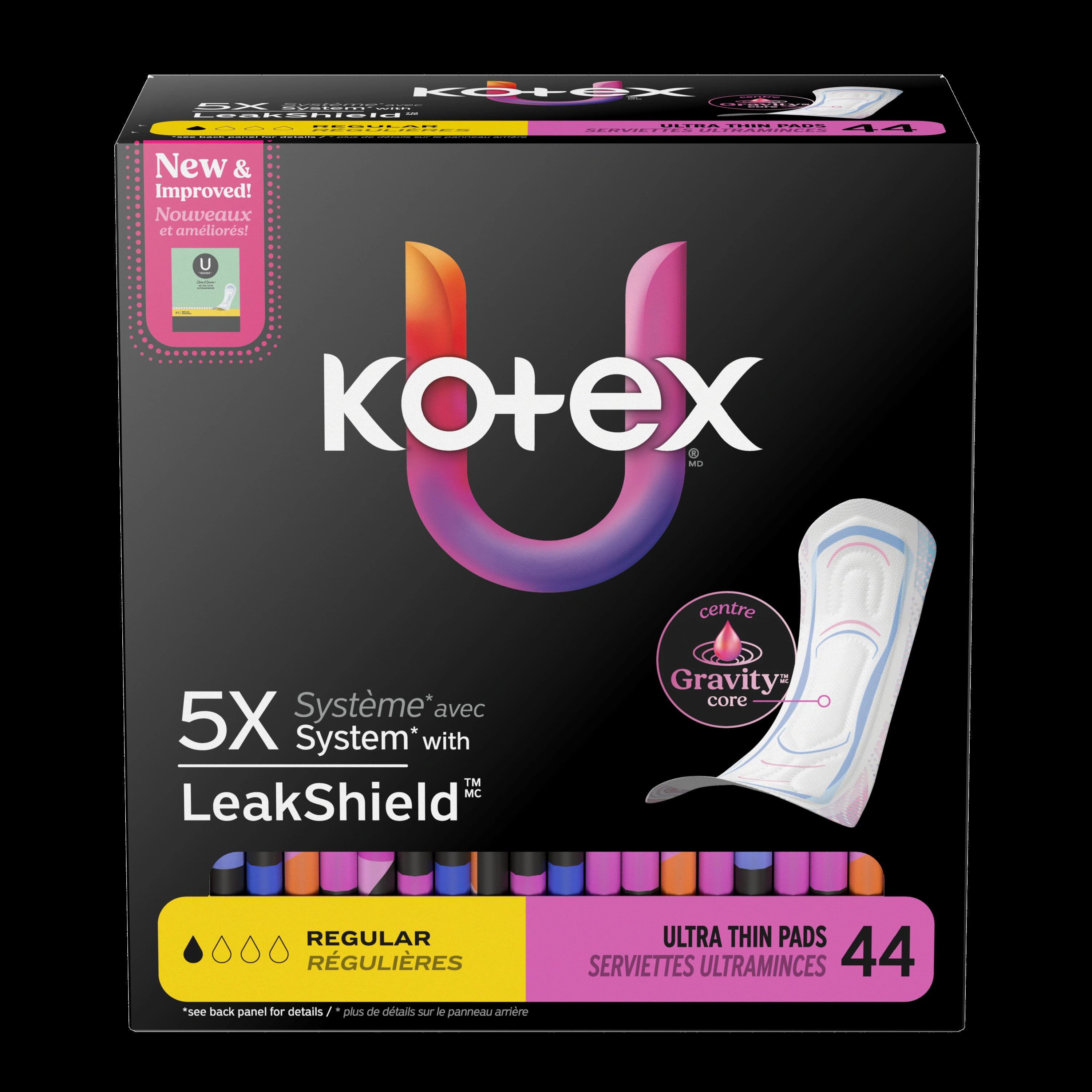 Kotex U UltraThin Maxi Pad, Regular, White, Fragrance Free, Latex-Free, 44/Pk