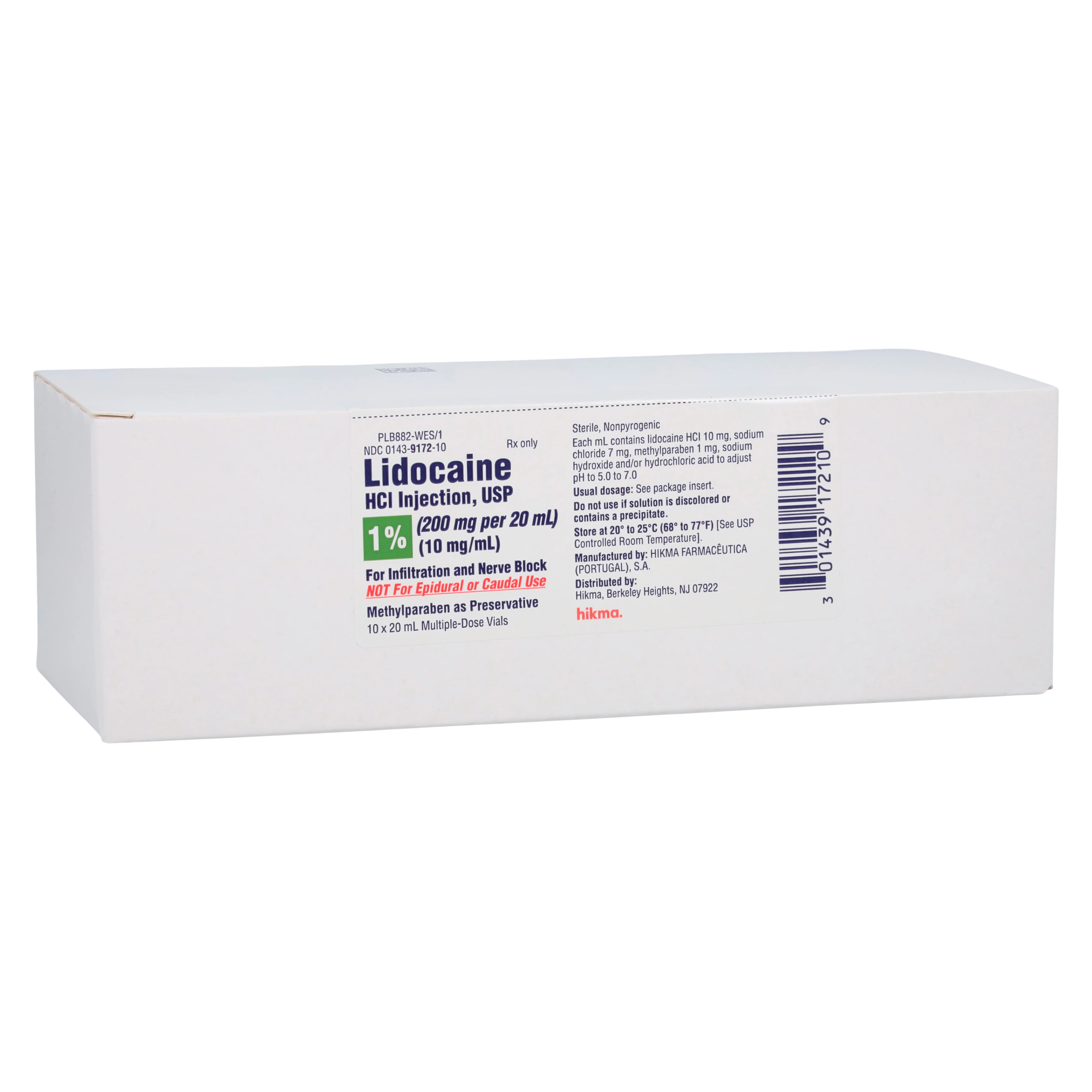 Lidocaine HCl Injection 1% MDV 20mL, 10/Package
