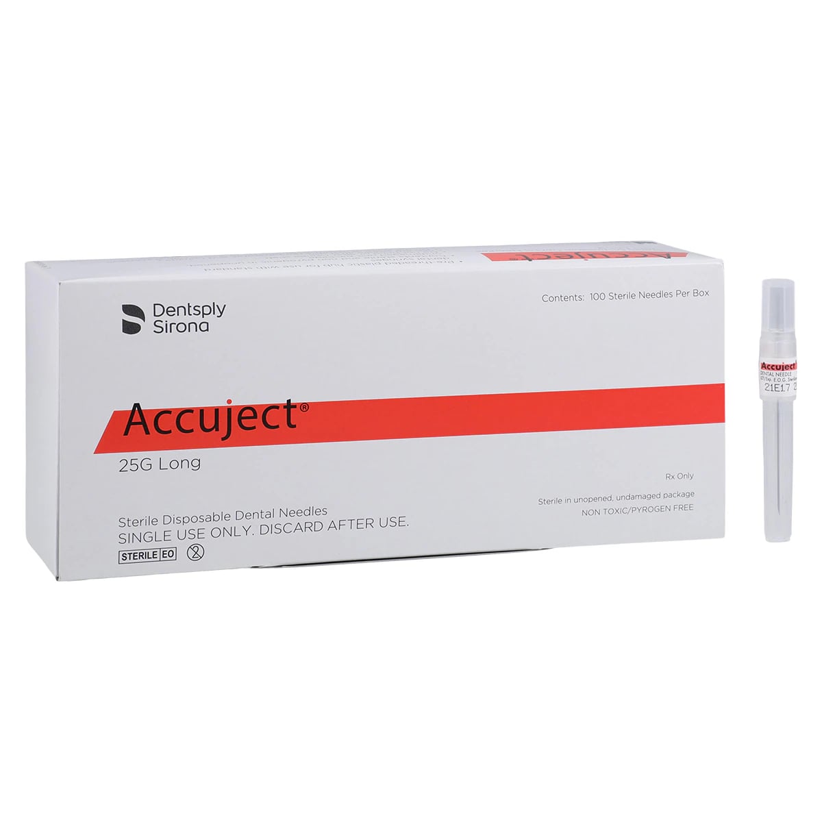 Accuject Disposable Dental Needles, Plastic Hub, 25 Gauge Long (32mm), 100/Box, 900605