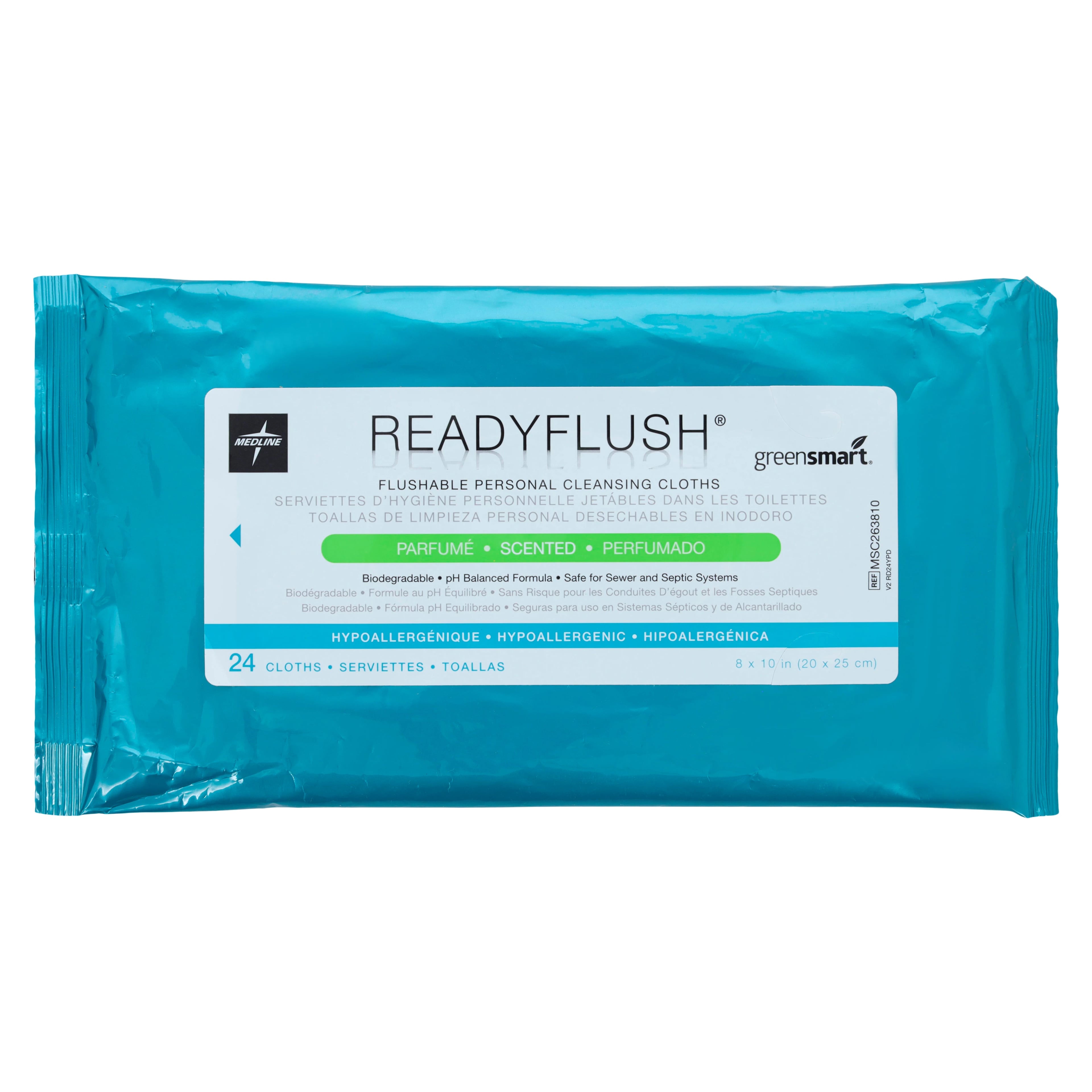 Medline ReadyFlush Flushable Wet Wipes, Scented, 8x10", 1/Package
