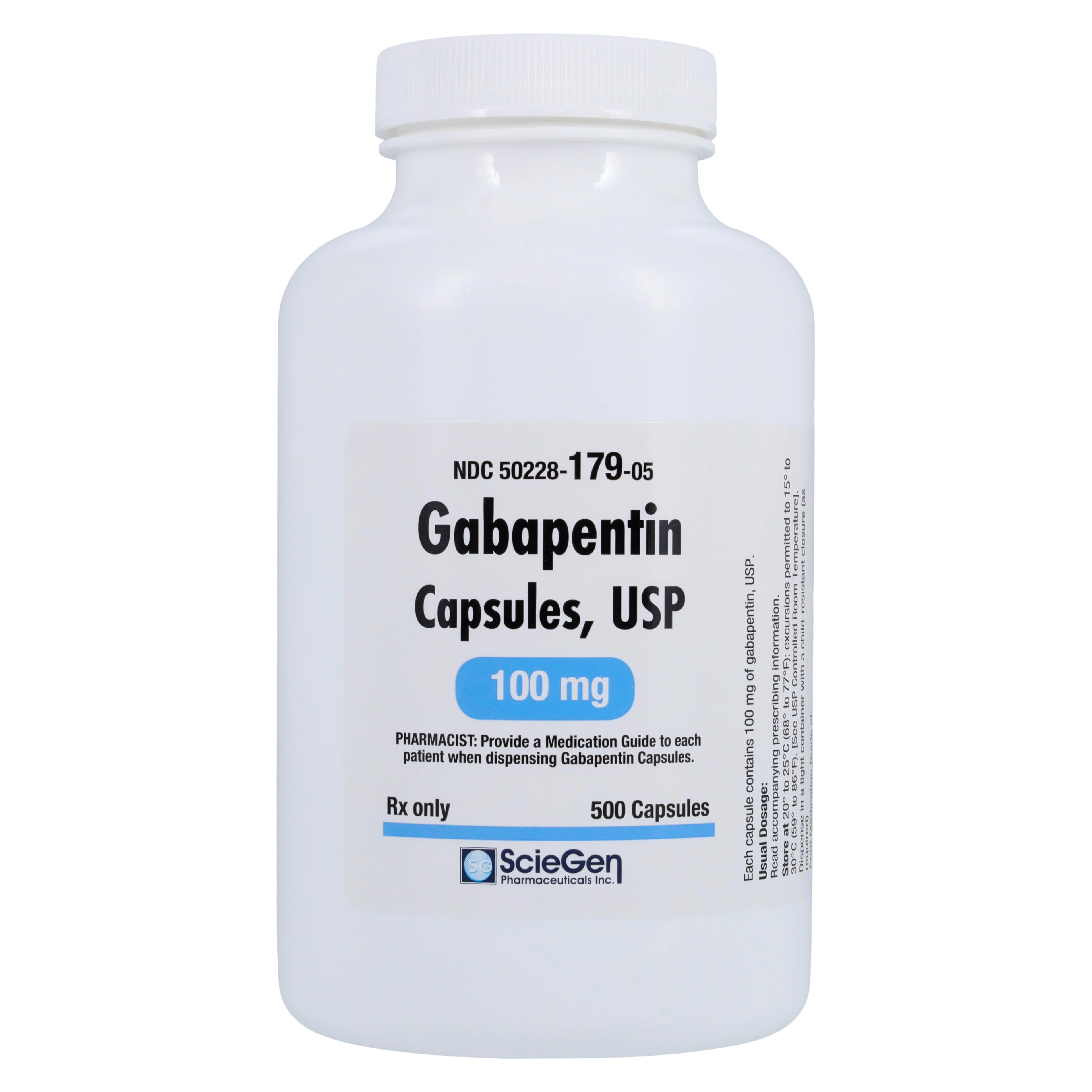 Gabapentin Capsules 100mg, 500/Bottle, Sciegen Pharmaceuticals