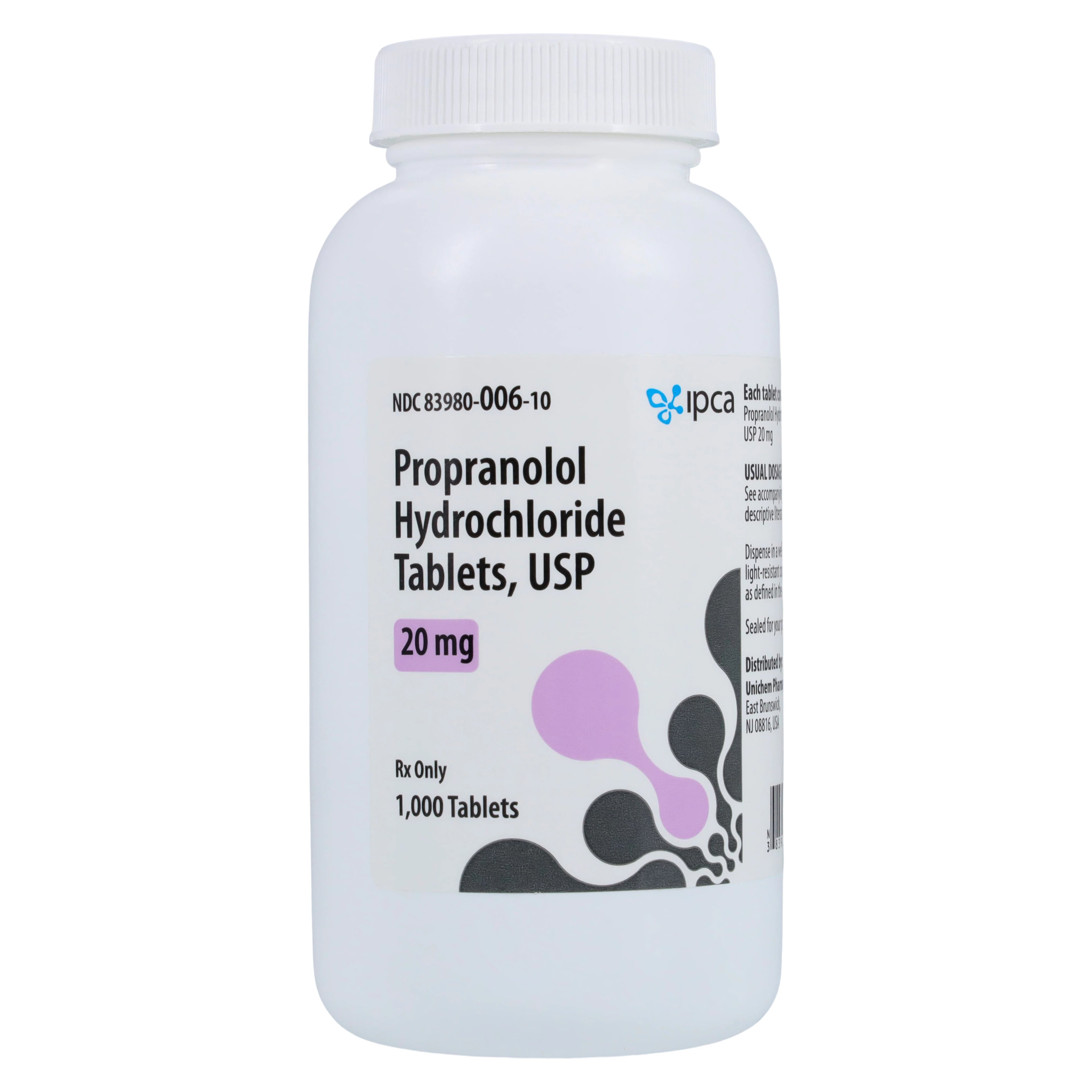 Propranolol HCl Tablets, 20mg, 1000/Bottle, Unichem Pharmaceuticals