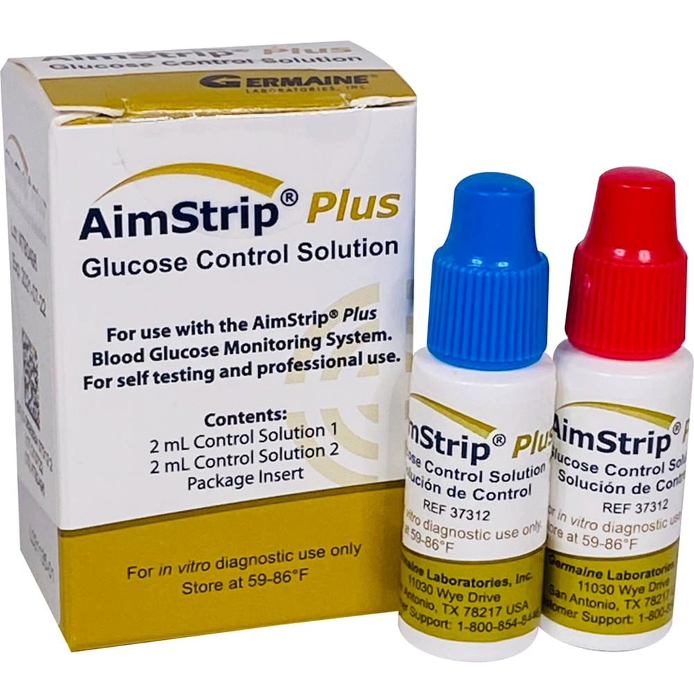 AimStrip Plus Blood Glucose Control Solution, Level 1 & Level 2, 2 x 1 mL