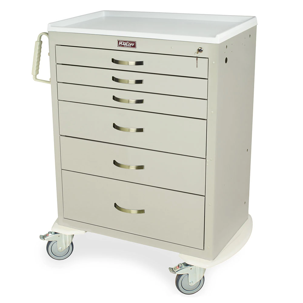 Harloff M-Series Procedure Cart, Tall, Navy Blue, 6 Drawer, Key Lock, 22x36.75x43.75"