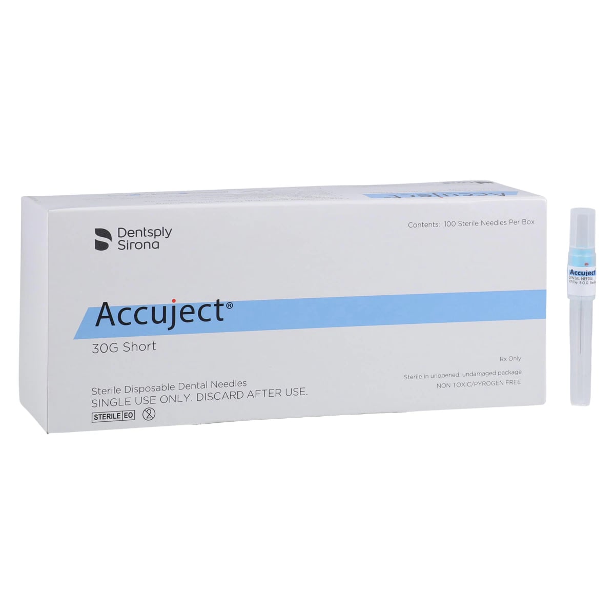 Accuject Disposable Dental Needles, Plastic Hub, 30 Gauge Short (21mm), Blue, 100/Box, 900905