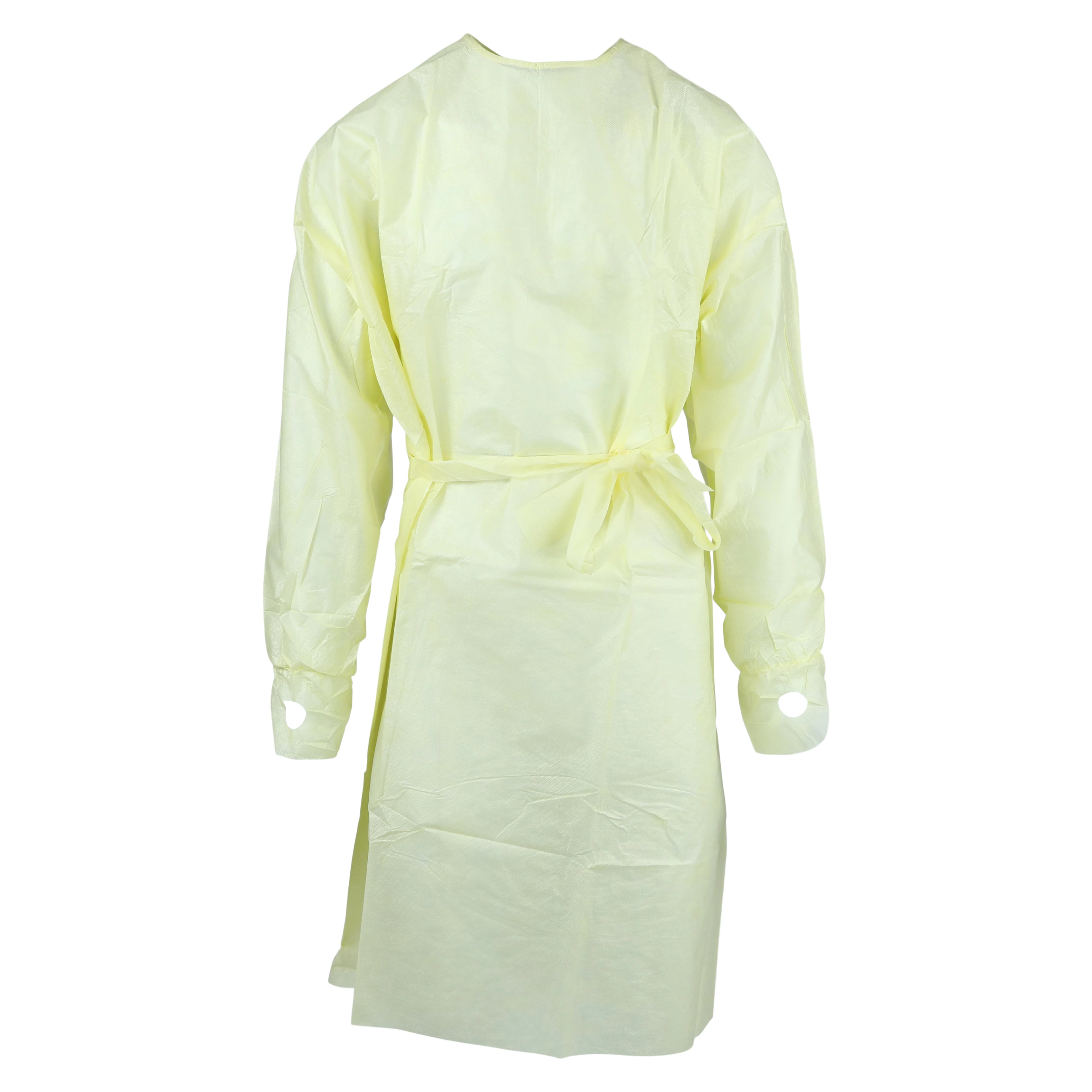 Dukal AAMI Isolation Gown, Level 2, Yellow, Over-the-Head, Elastic Wrist with Thumb Loop, 10/Pk