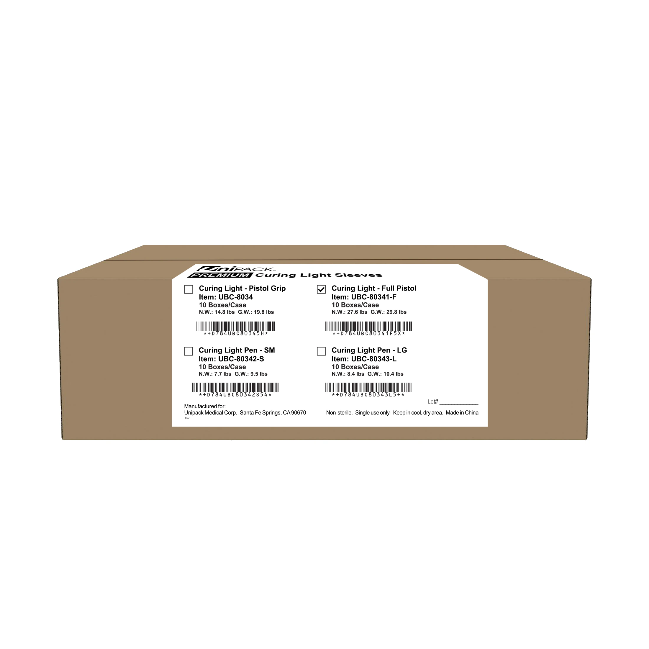 Unipack Curing Light Sleeve, Pistol Style, Full Cover Vented, 500/Bx