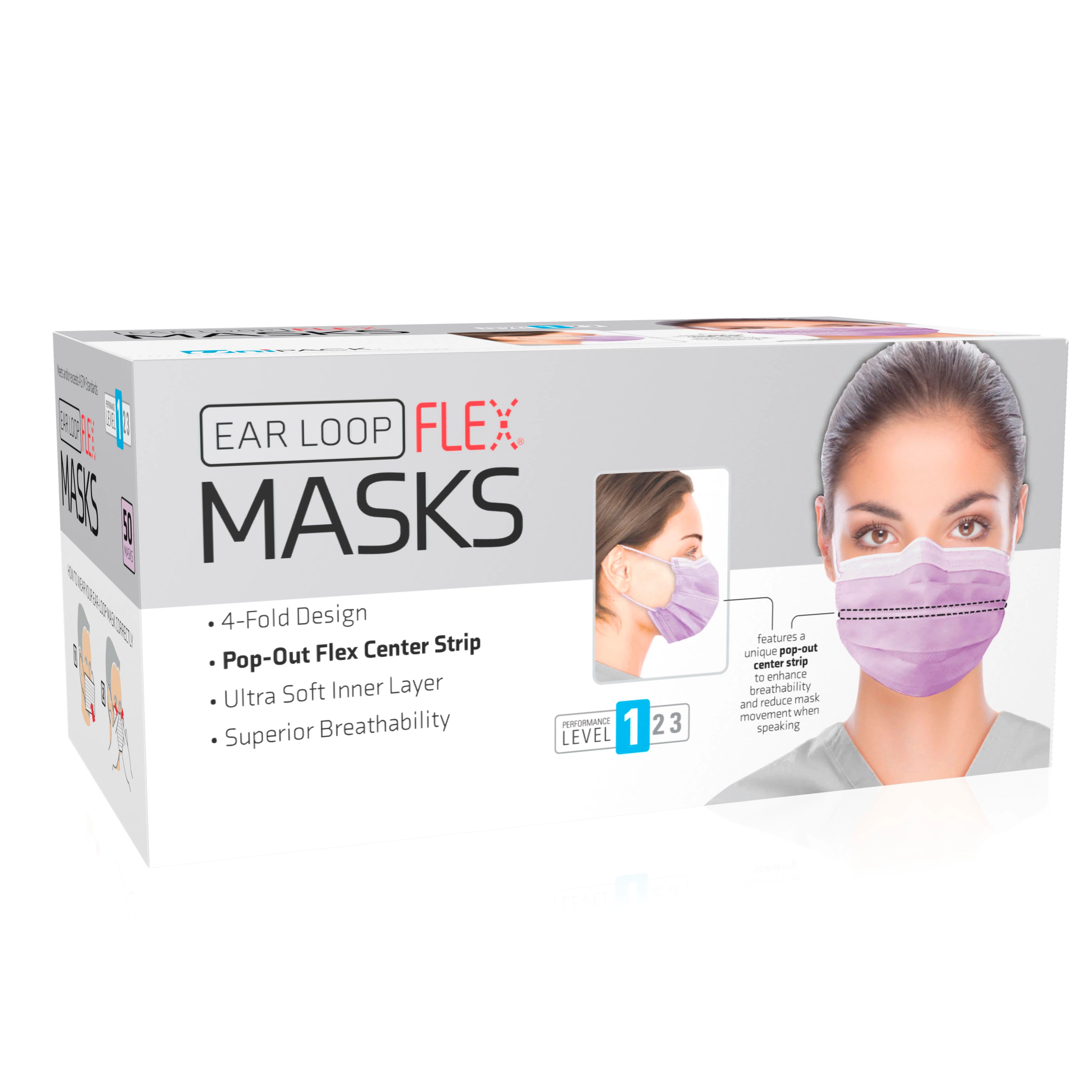 Unipack Medical Earloop Flex Mask Level 1, ASTM Level 1, Lavender, 50/Box