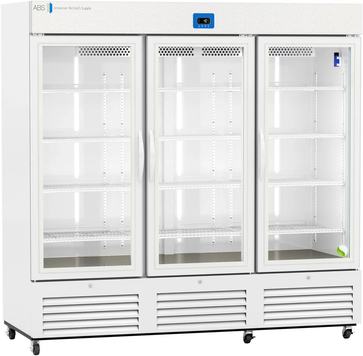American Biotech Supply Premier Laboratory Refrigerator, 72 cu ft, 3 Glass Doors, Self-Closing, +2 to 15°C, Cycle Defrost
