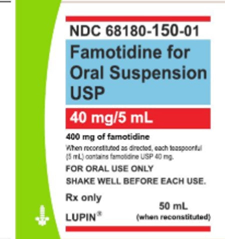 Famotidine For Oral Suspension, 40mg/5mL, 50mL Bottle, Lupin Pharmaceuticals