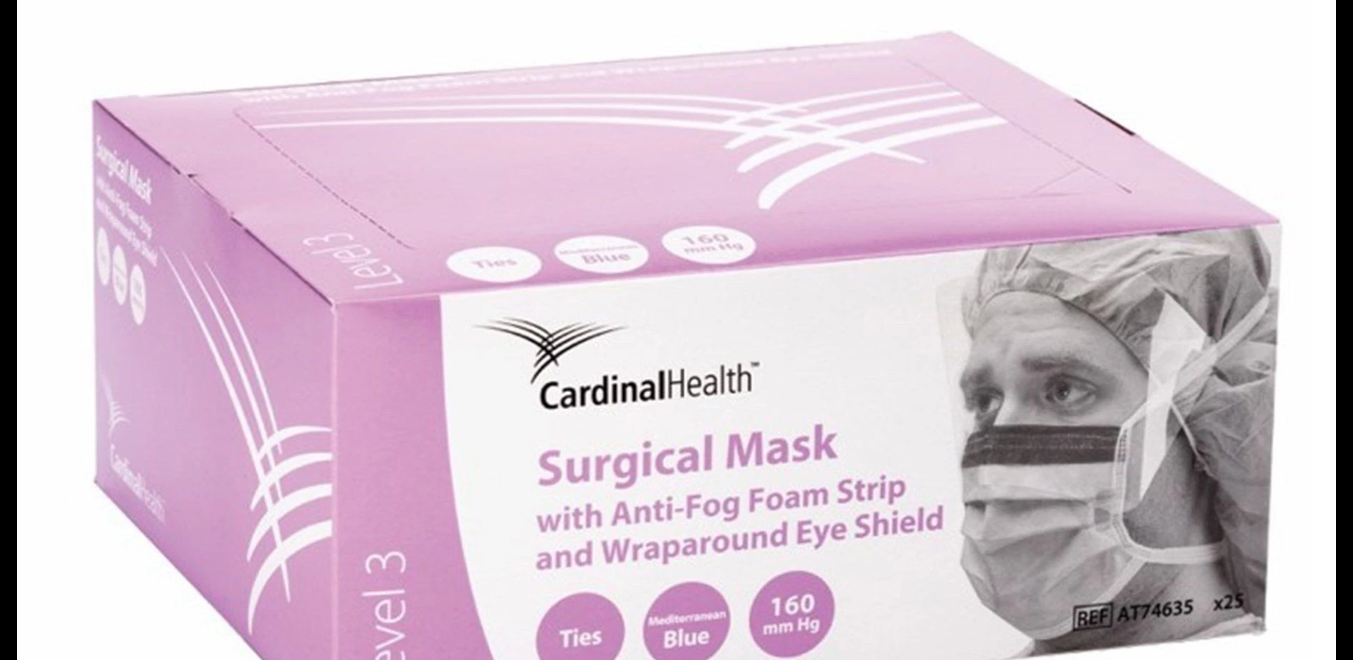 Cardinal Health Surgical Mask, ASTM Level 3, Mediterranean Blue, Not Made with Natural Rubber Latex, 300/Case