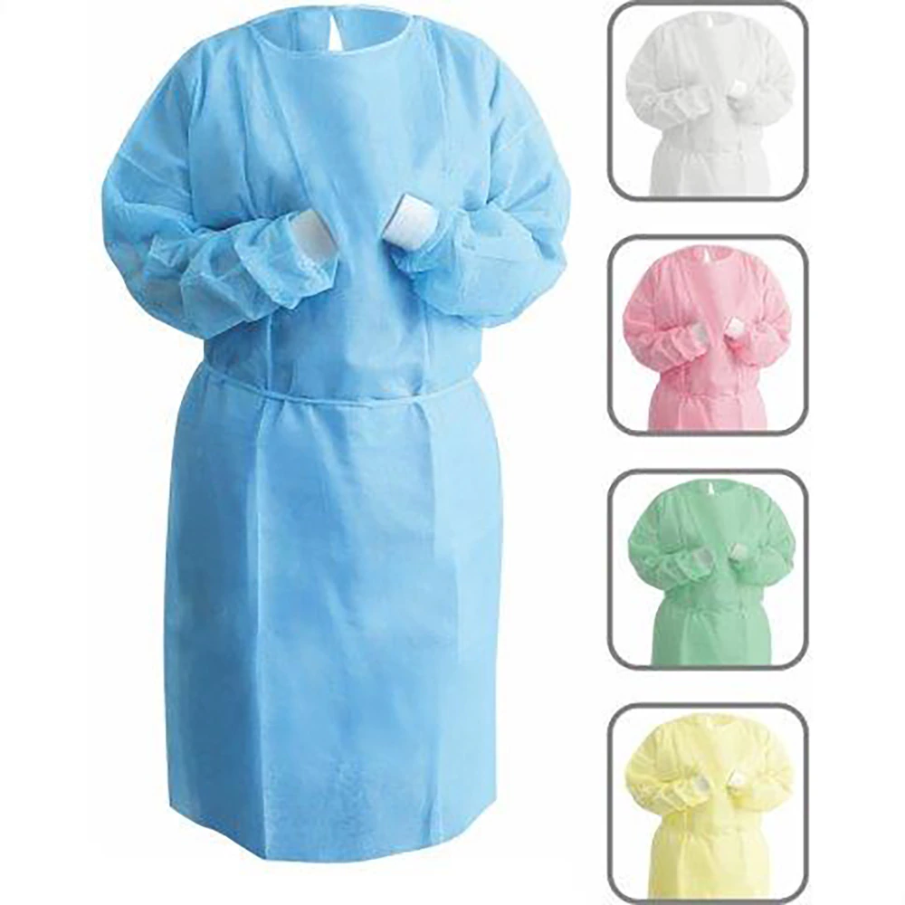 Unipack Disposable Isolation Gown, SMS, Small, Blue, Knee Length, Non-Sterile, Tie Back, Knit Cuff, Long Sleeves, 10/Bag