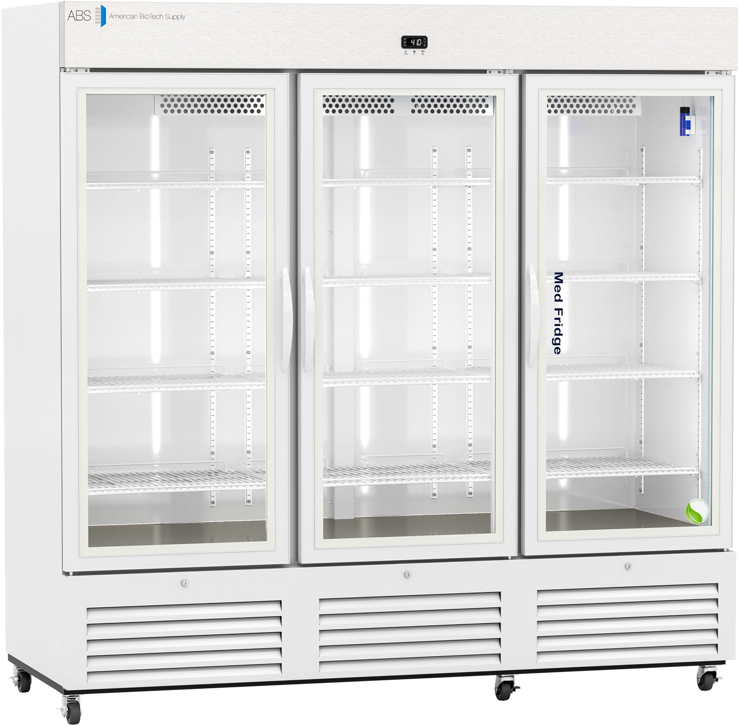 American Biotech Supply Pharmacy Refrigerator, 72 Cu Ft, Glass Door, Self-Closing, 2 to 8C/36 to 46F, Cycle Defrost