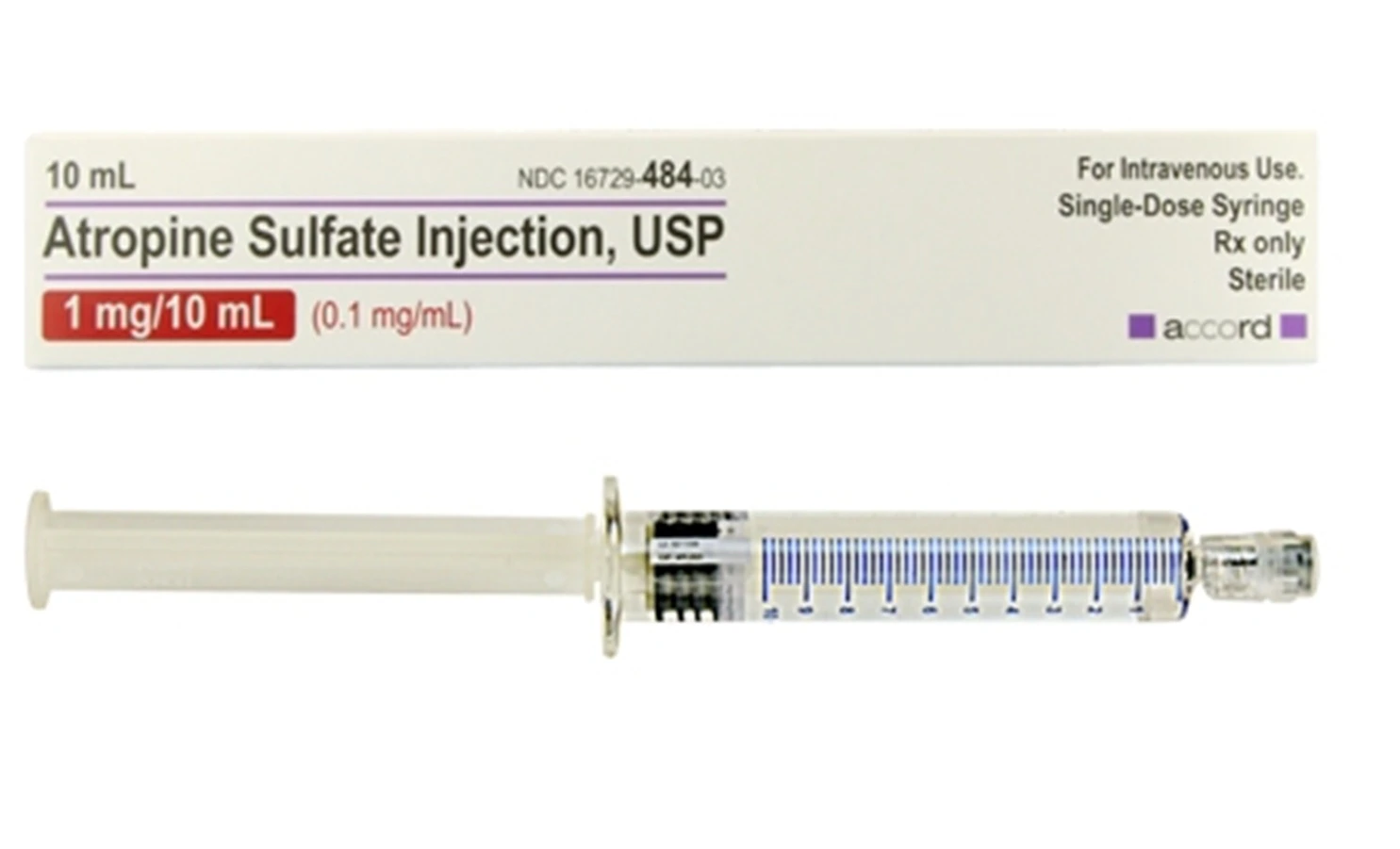 Atropine Sulfate Injection 0.1mg/mL Prefilled Syringe, 10mL, 10/Package