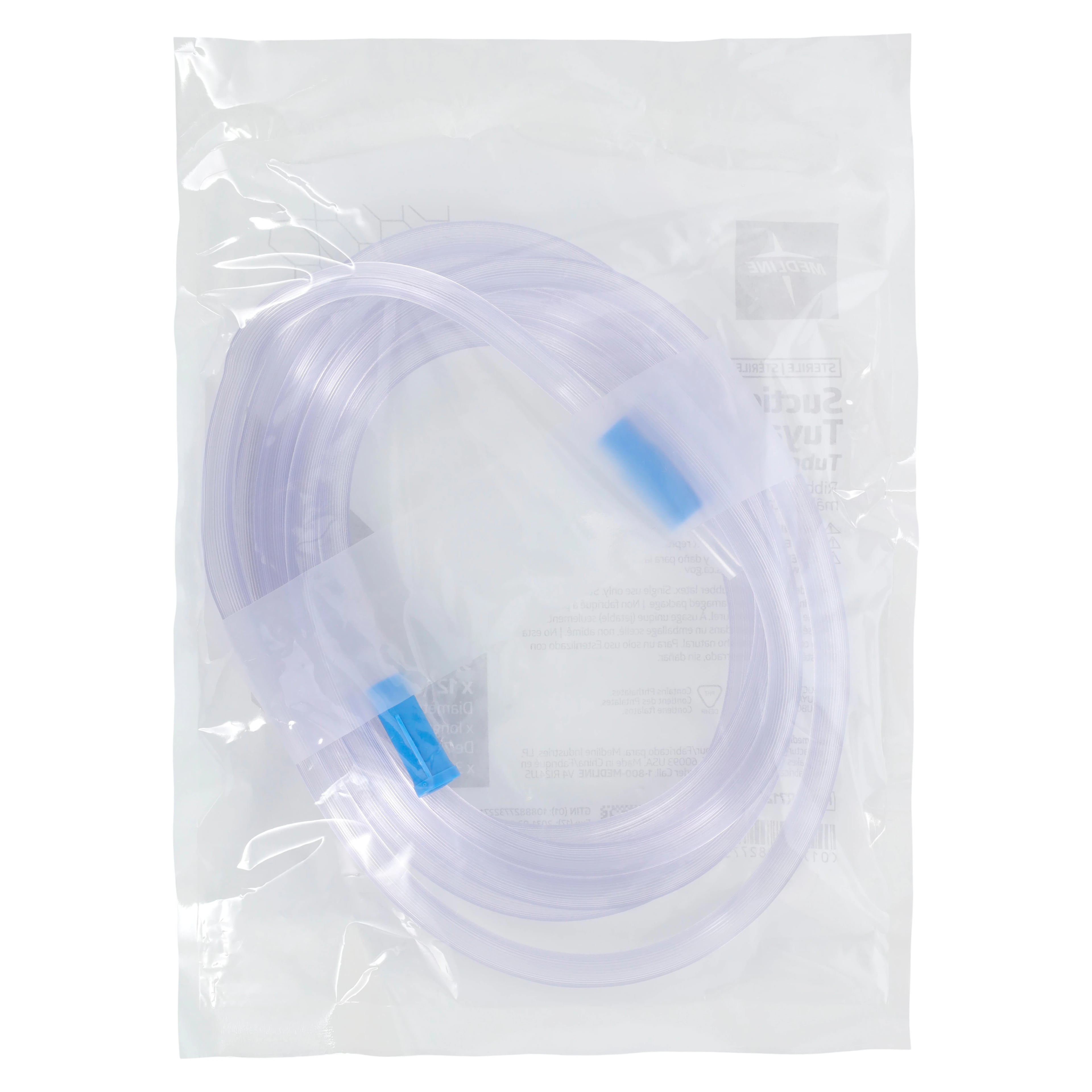 Medline Sterile Universal Suction Tubing, 9/32" x 12', Straight Ribbed Connectors, 20/Case