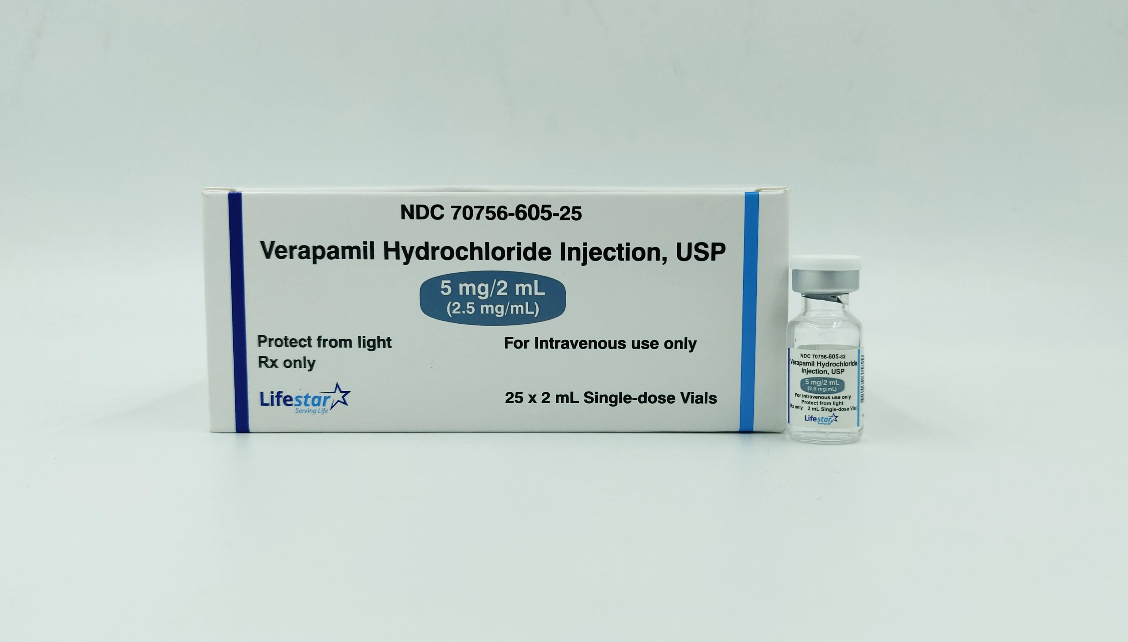 Verapamil HCl Injection 2.5 mg/mL, Single-Dose Vial, 2 mL, 25/Package