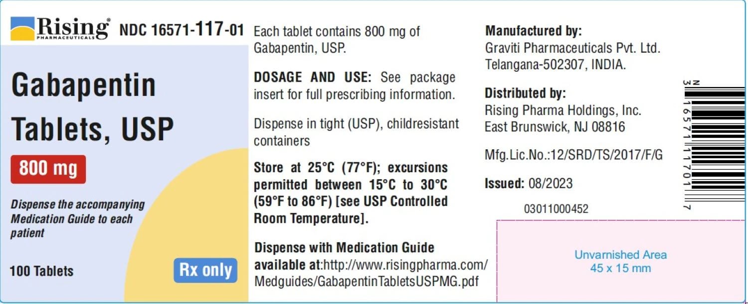 Gabapentin Tablets 800mg, 100 Count Bottle (Rising Pharmaceuticals)