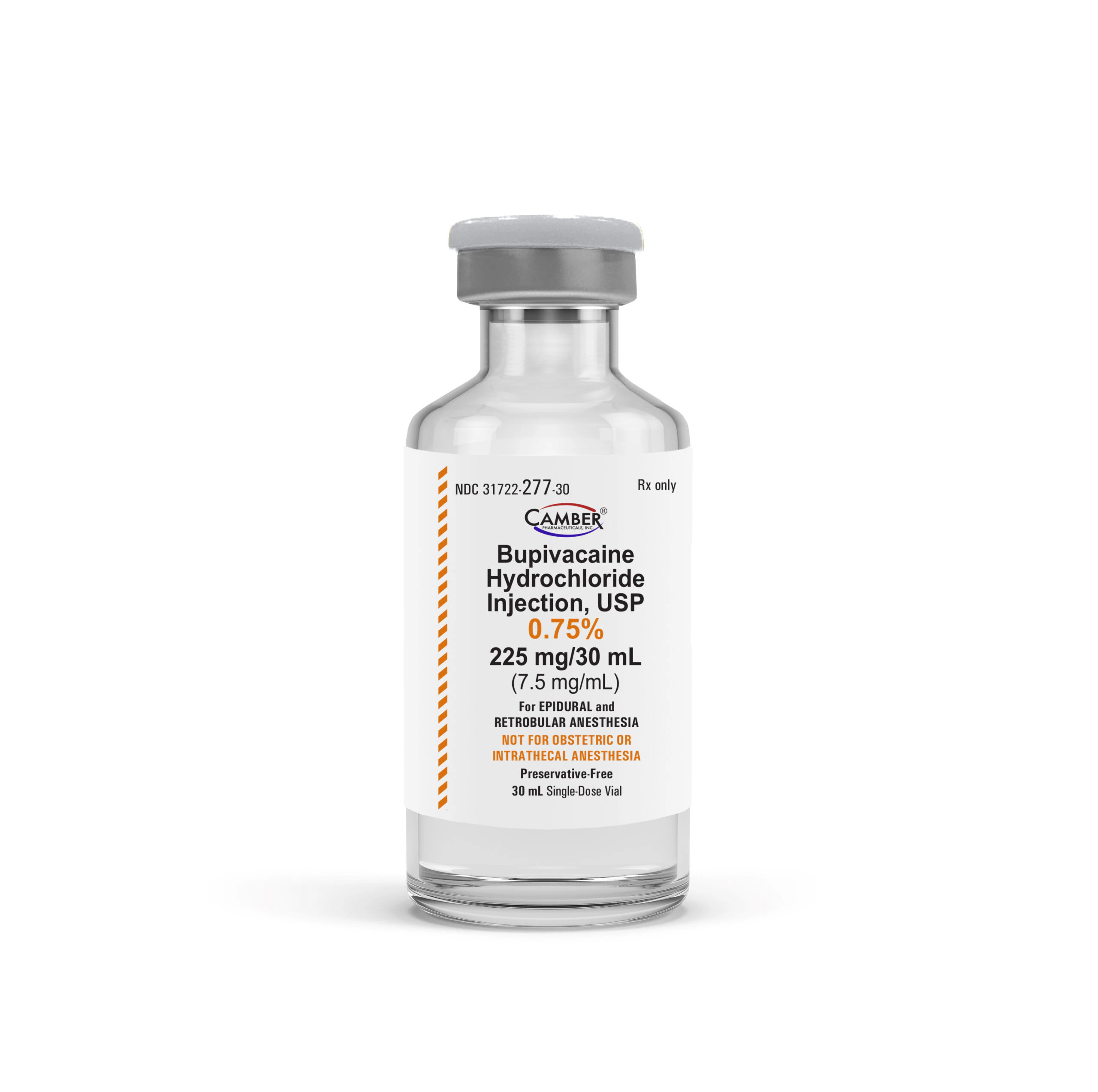 Bupivacaine HCl Injection 0.75% (7.5 mg/mL), Preservative-Free, Single-Dose Vial, 30 mL, 25/Package