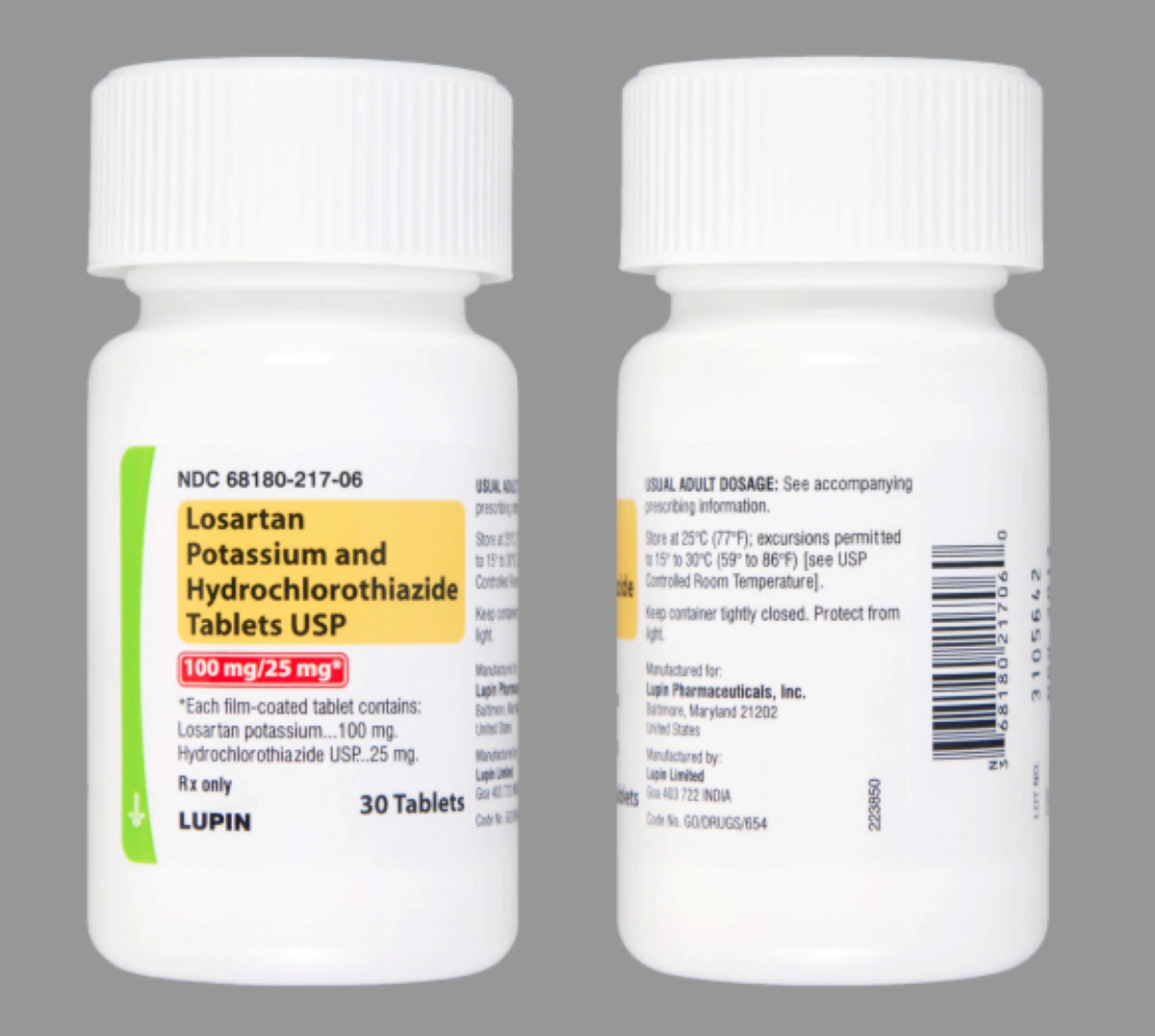 Losartan Potassium/HCTZ Tablet, 100/25mg, 30 Tablets/Bottle, Lupin Pharmaceuticals