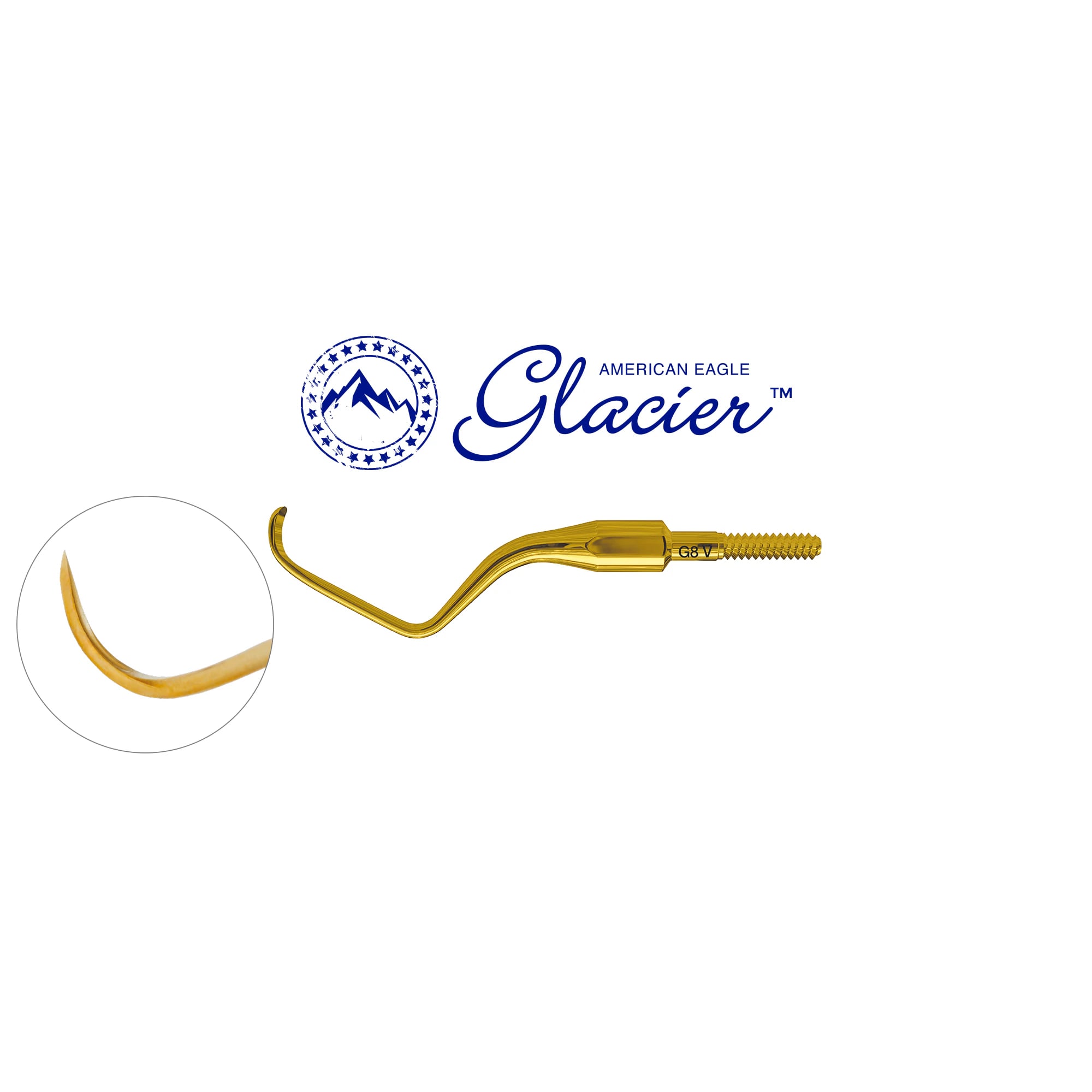 American Eagle Glacier Quik-Tip Gracey Curette Tip #8 Posterior, XP SQUARED Technology, Cone Socket, 440A Stainless Steel