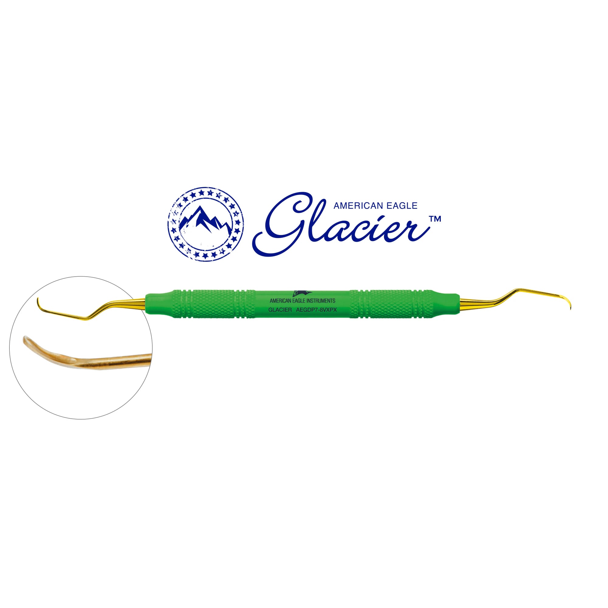 American Eagle Glacier Gracey +3 Deep Pocket Curette 7/8, Posterior, XP SQUARED Technology, EagleLite Resin Handle, Double End, Green