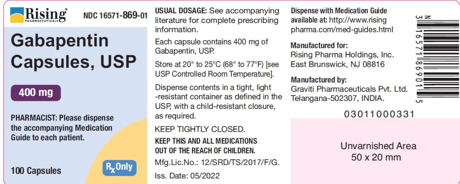 Gabapentin Capsules, 400mg, 100/Bottle