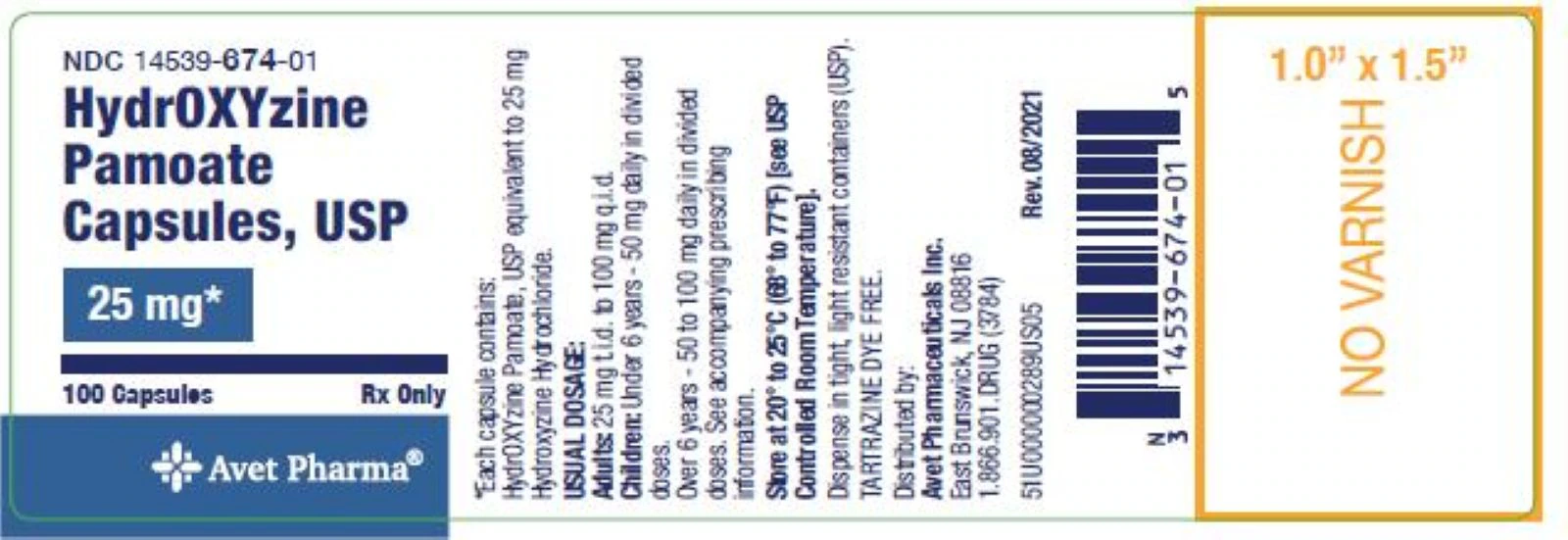 Hydroxyzine Pamoate Capsules, 25mg, 100/Bottle, Heritage Pharmaceuticals
