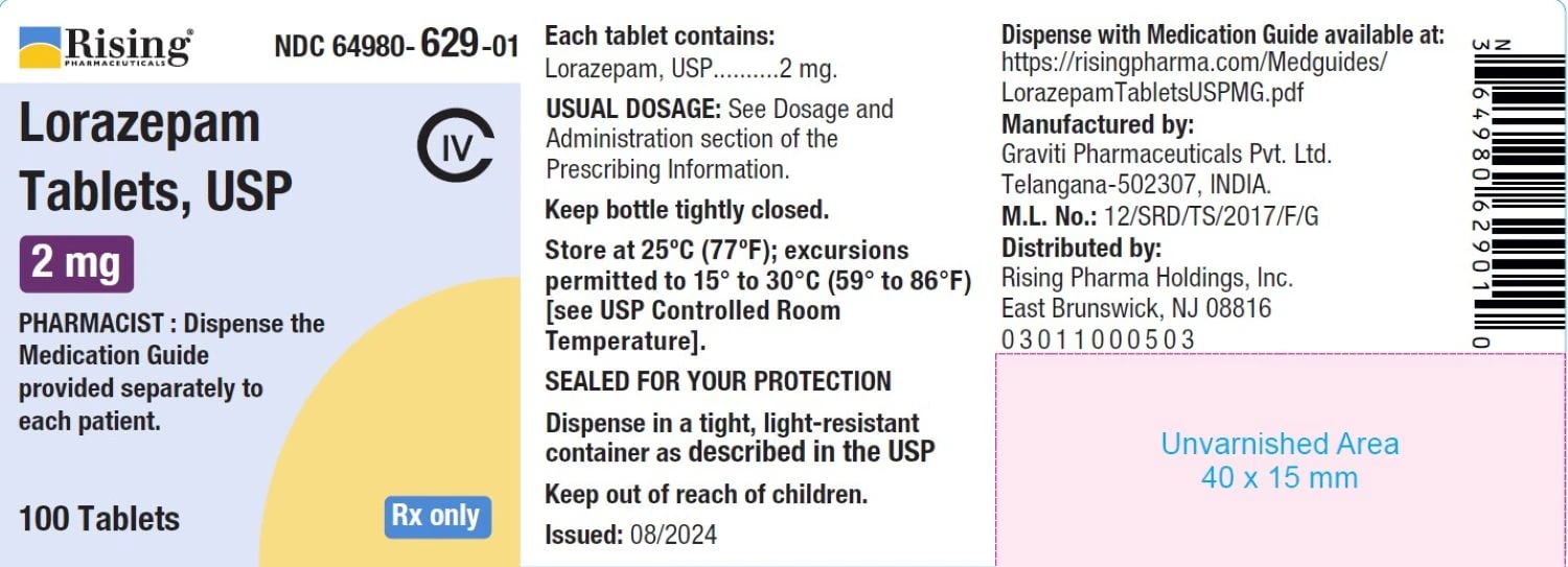 Lorazepam Tablets, 2mg, 100/Bottle, Rising Pharmaceuticals
