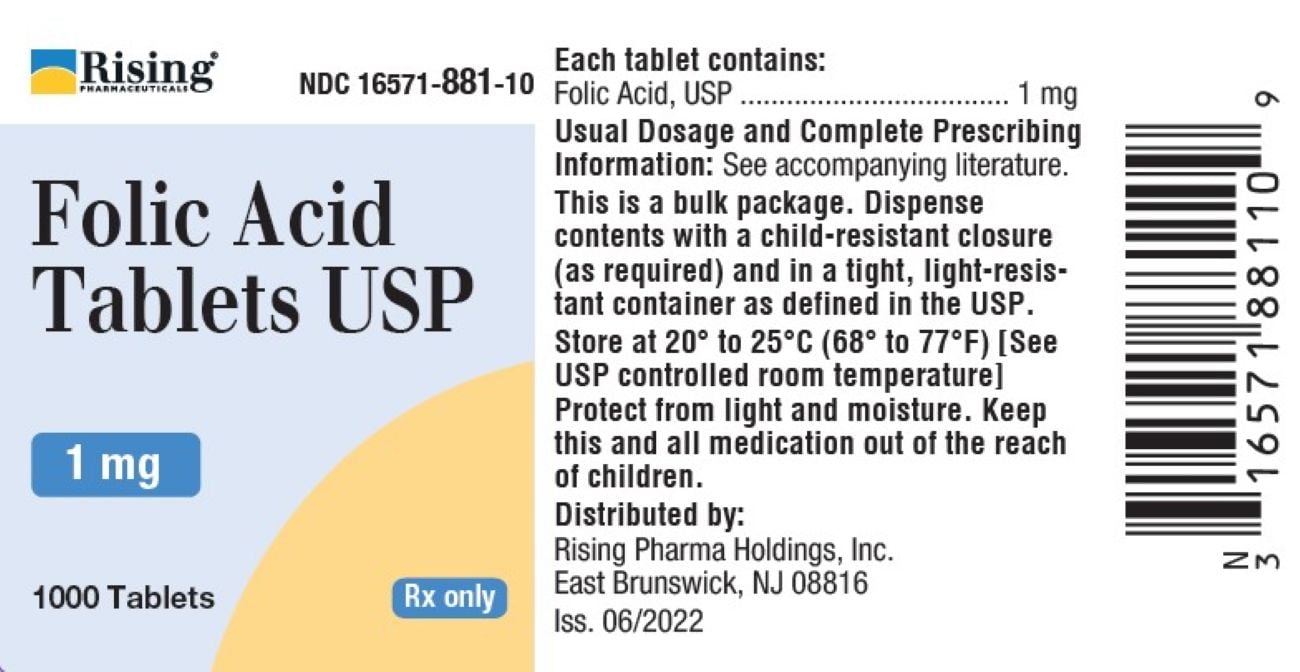 Folic Acid Tablets, 1mg, 1000/Bottle, Rising Pharmaceuticals