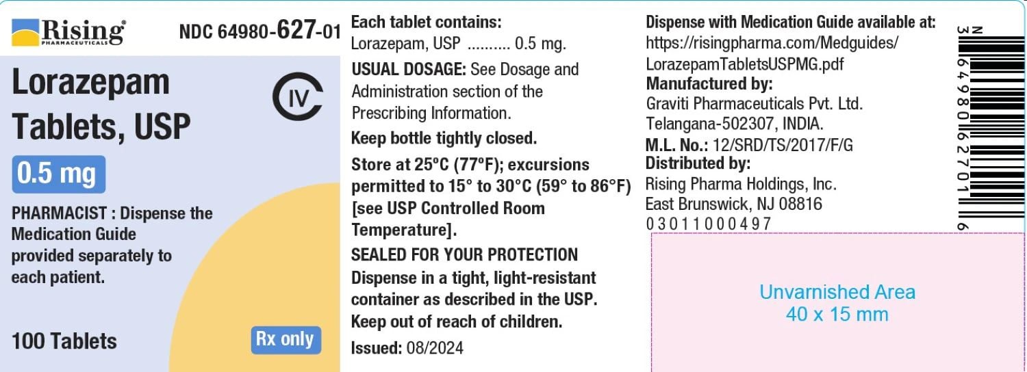Lorazepam Tablets, 0.5mg, 100/Bottle, Rising Pharmaceuticals