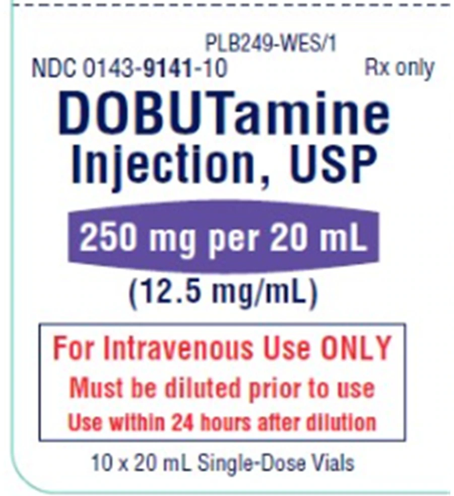 Dobutamine HCl Injection 12.5 mg/mL, Single-Dose Vial, 20 mL, 10/Package