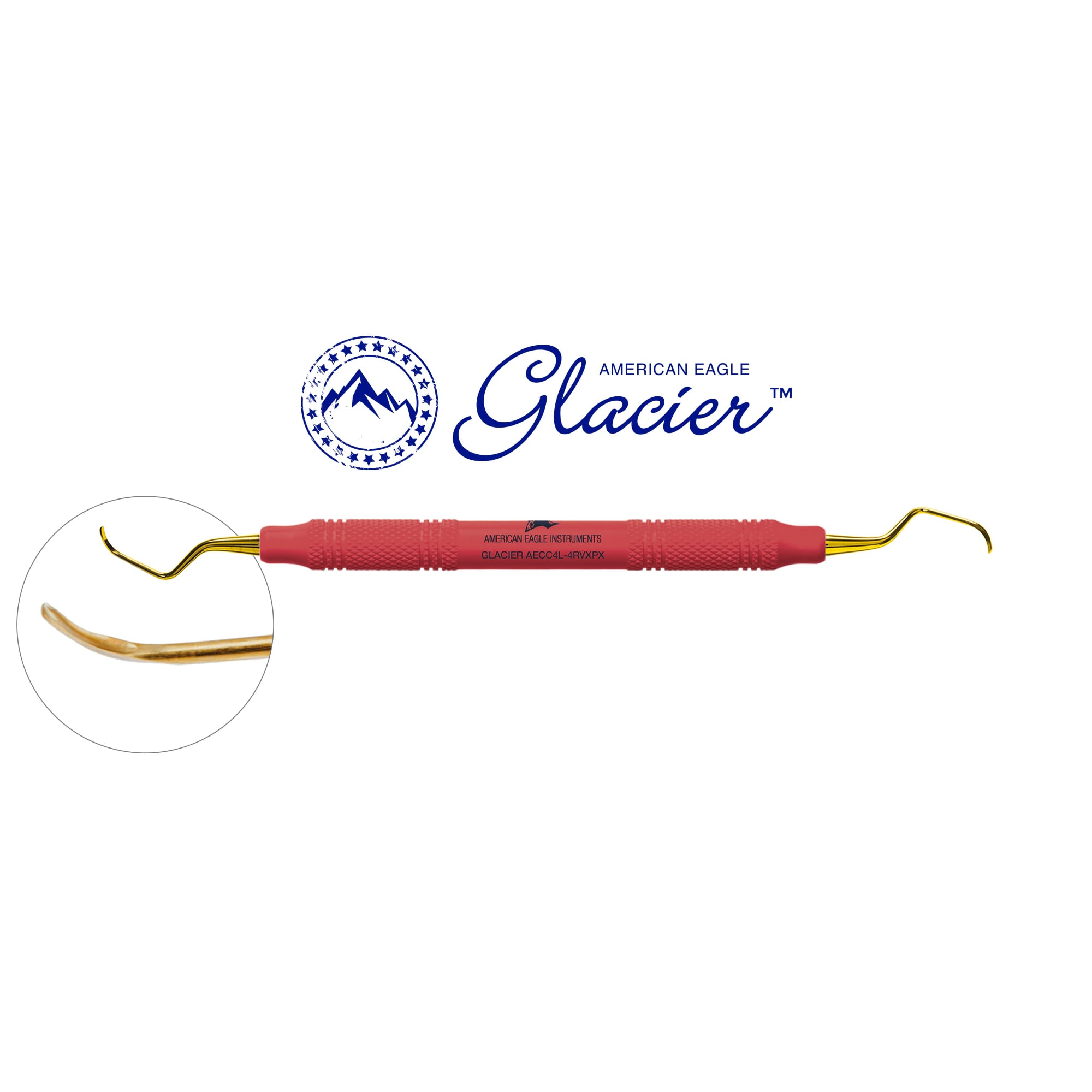 American Eagle Glacier Universal Curette, #4L/4R Columbia, Posterior, XP SQUARED Technology, EagleLite Resin Handle, Red, Double End