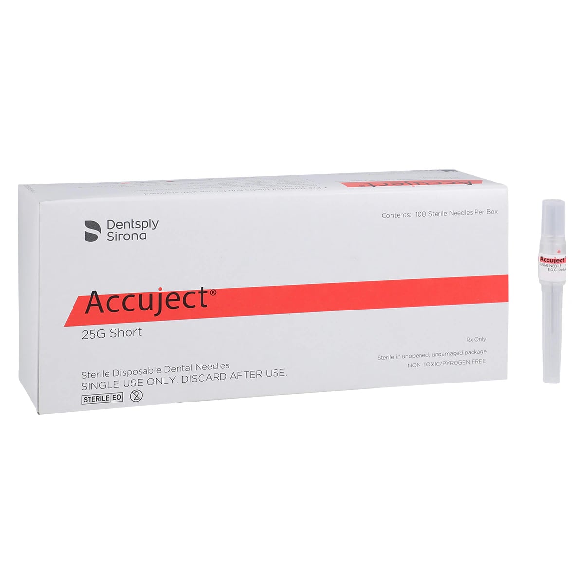 Accuject Disposable Dental Needle, 25 Gauge Short (21mm), Plastic Hub, Sterile, 100/Box, 900505