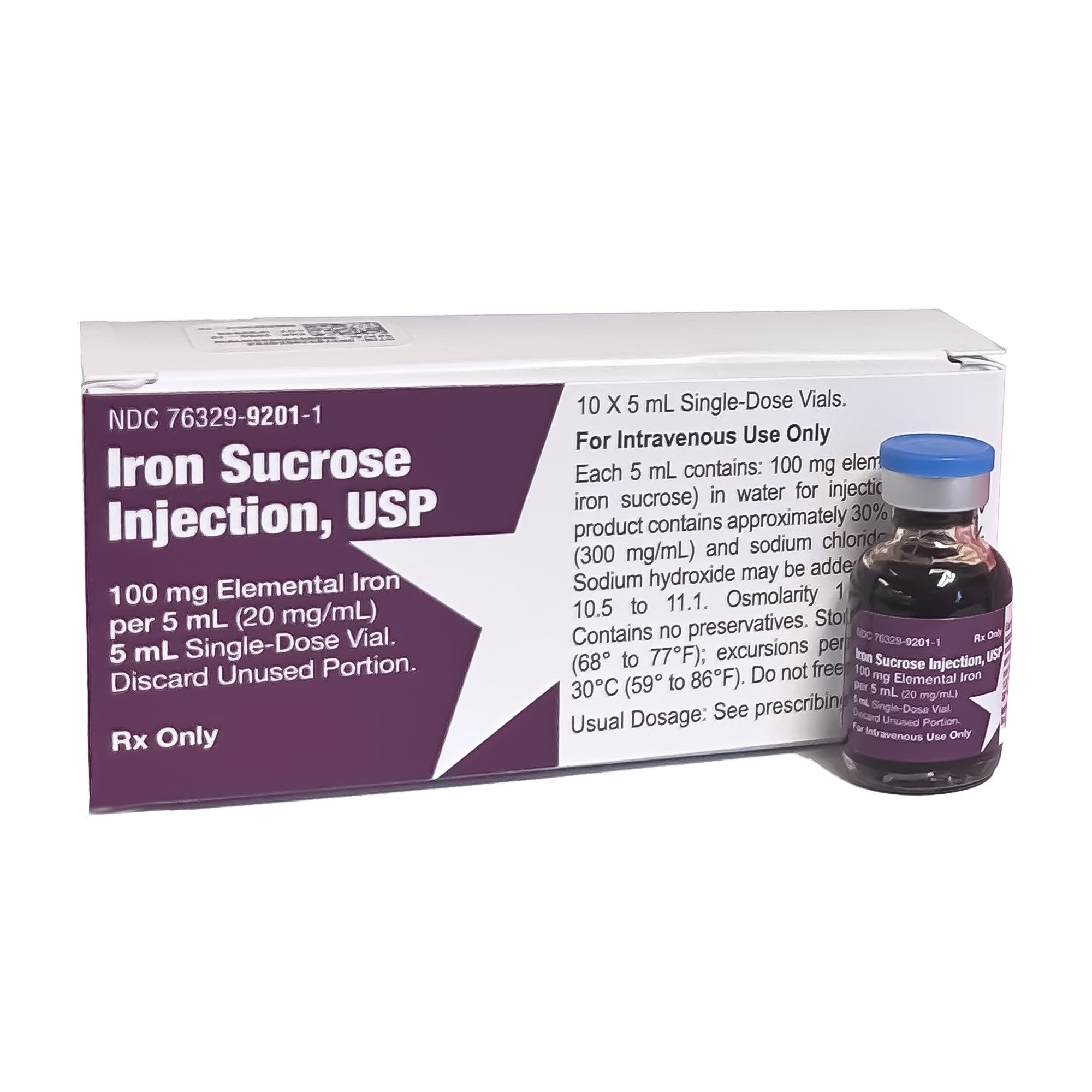 Iron Sucrose Injection 20mg/mL SDV 5mL 10/Package, 01KT0J07JGN6VBV7CZW1YYQ5XZ