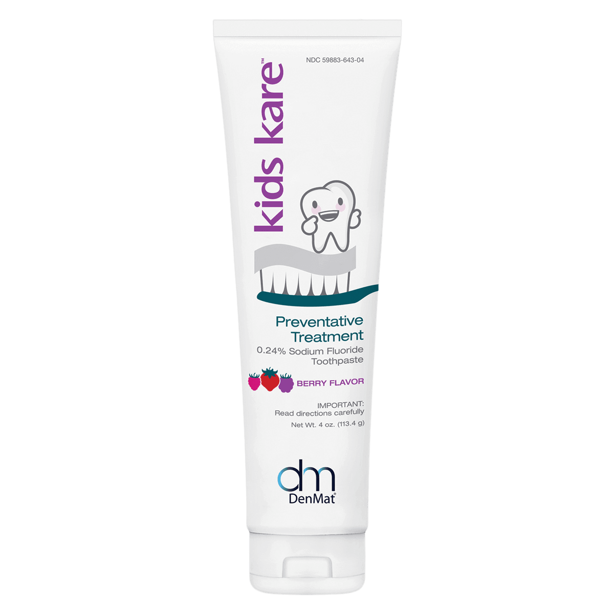 Kids Kare 0.24% Neutral Sodium Fluoride Toothpaste, Berry Flavor, 4 oz, 12/Box, 2130PEDD