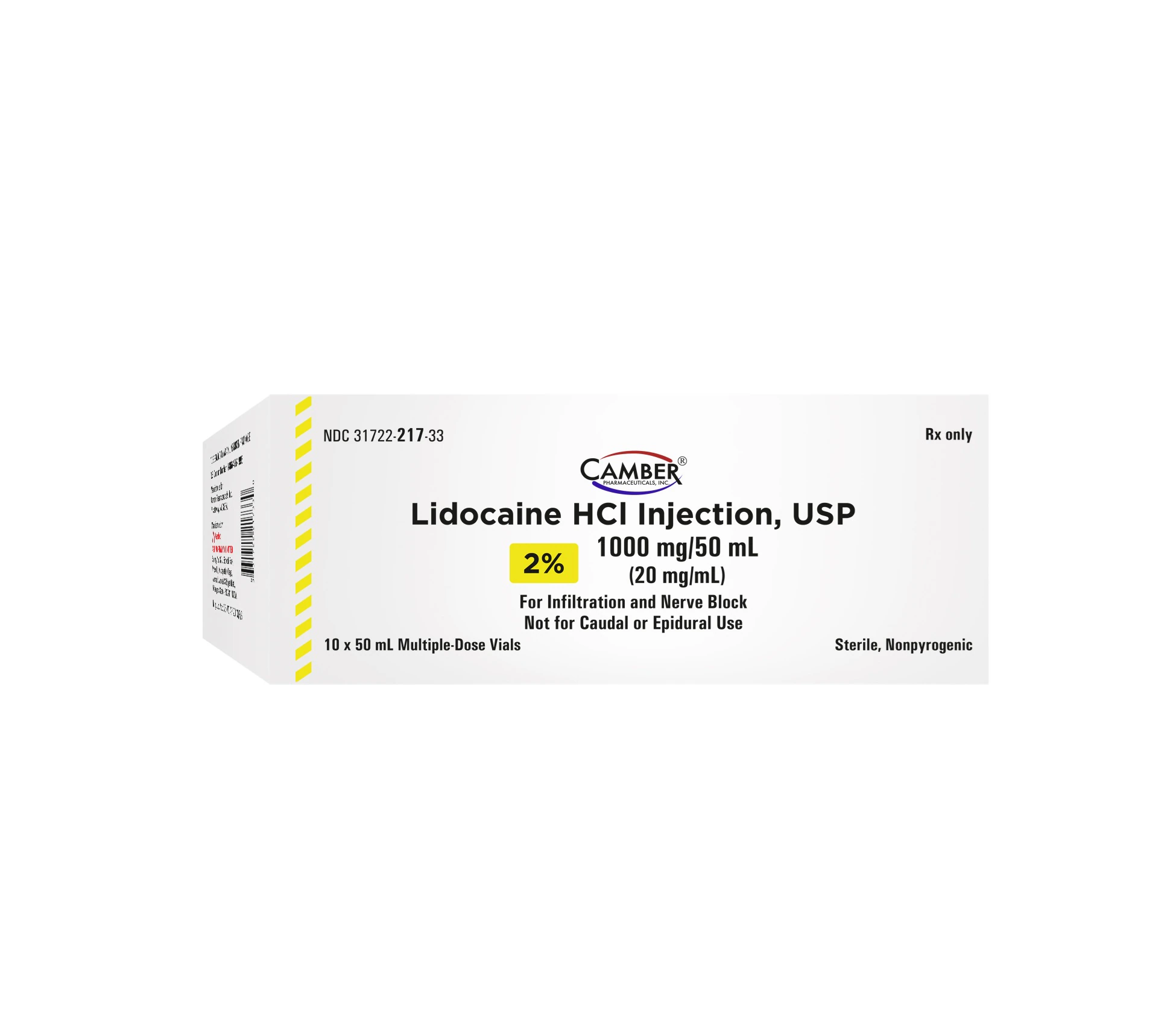 Lidocaine HCl Injection 2% MDV 50mL, 10/Package (Camber Pharmaceuticals)