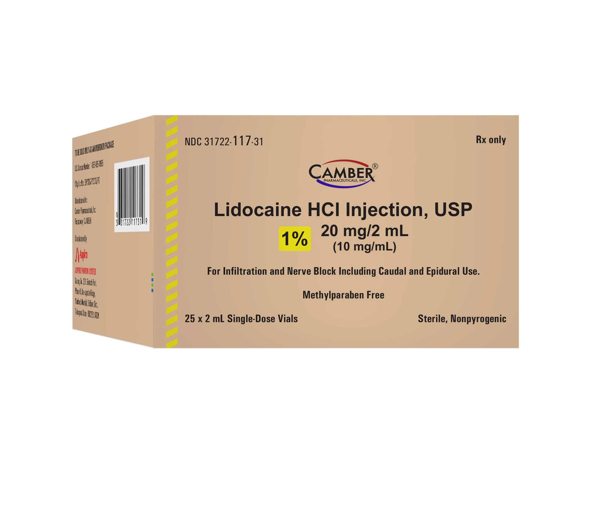 Lidocaine HCl Injection 1% SDV 2mL, 25/Package