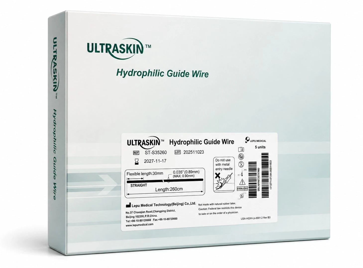 Lepu Medical Ultraskin Stiff Body Guidewire, 0.035" x 260 cm, Straight