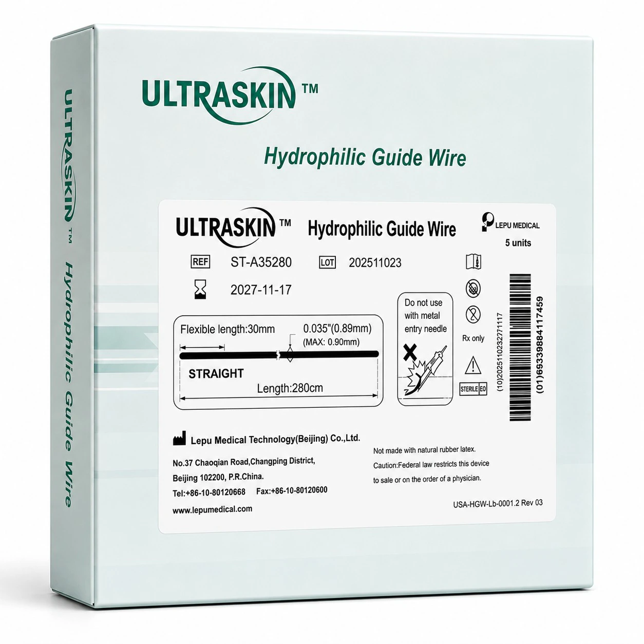 Lepu Medical Ultraskin Stiff Body Guidewire, 0.035" x 260 cm