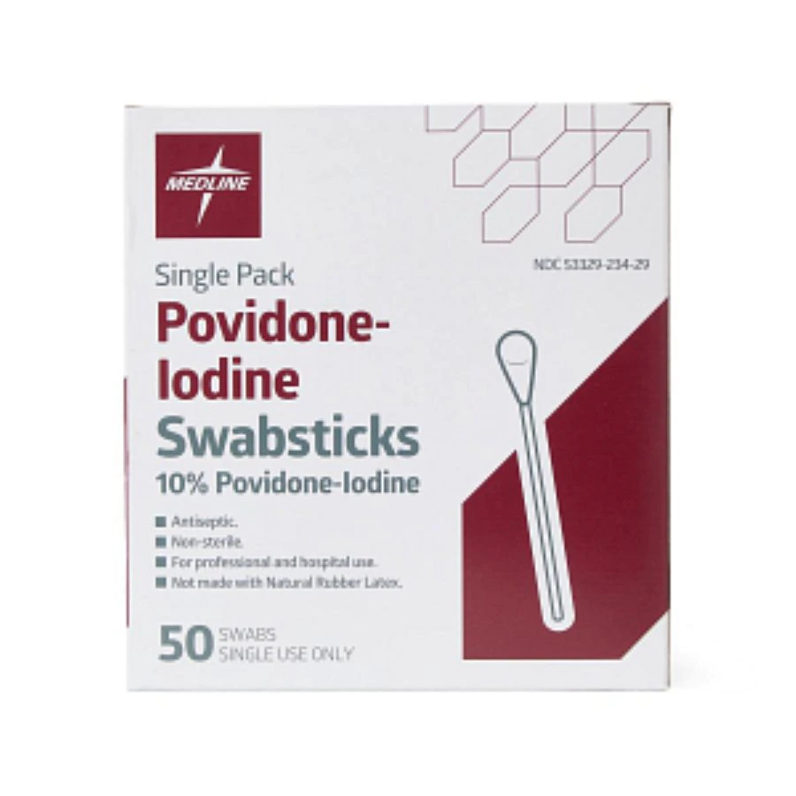 Medline Povidone-Iodine Swabstick, 10% PVP Iodine, Non-Sterile