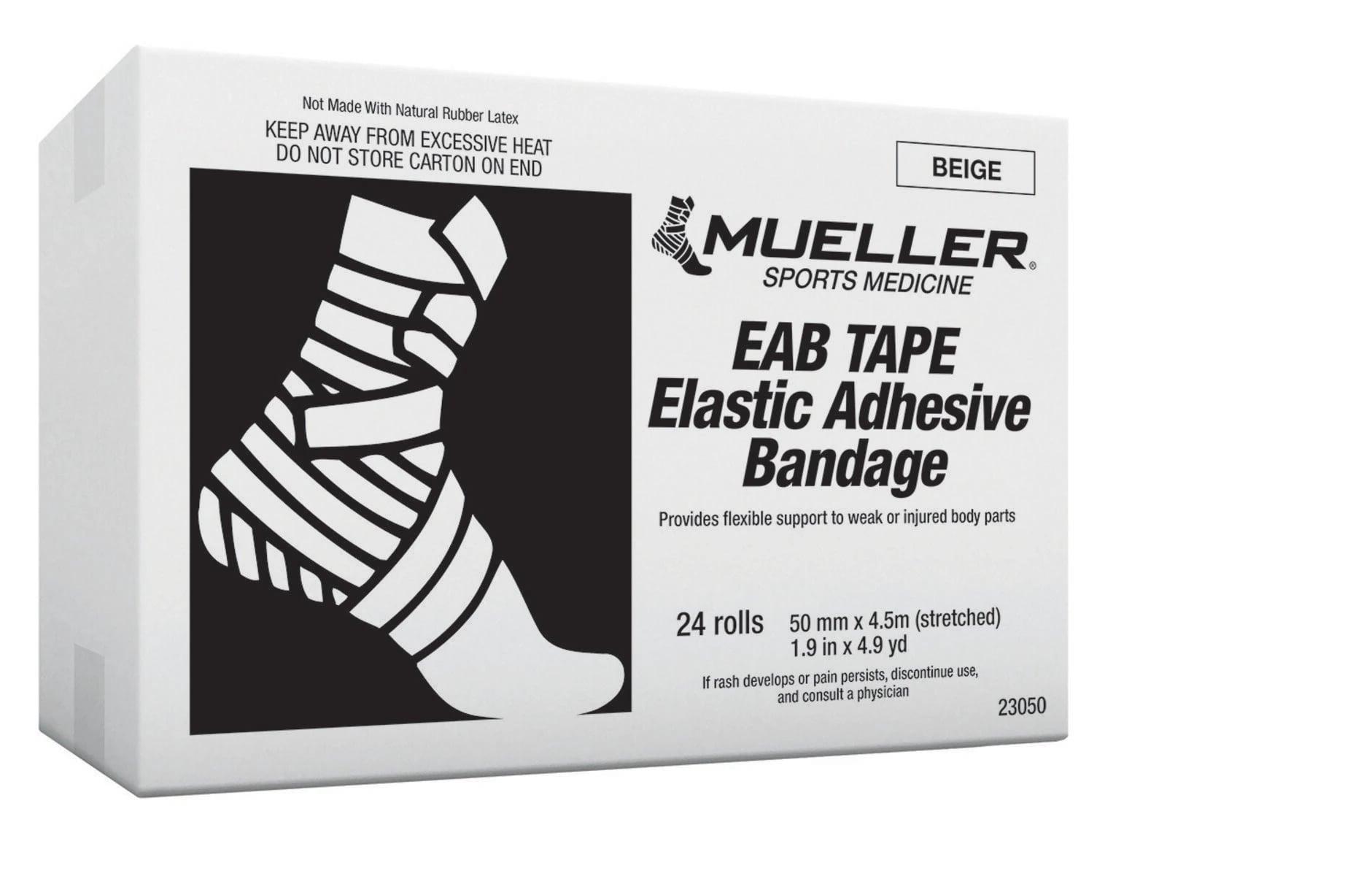 Mueller Sports Medicine EAB Athletic Tape, Elastic, 50mm x 4.5m, Beige, Latex-Free, 24/Case