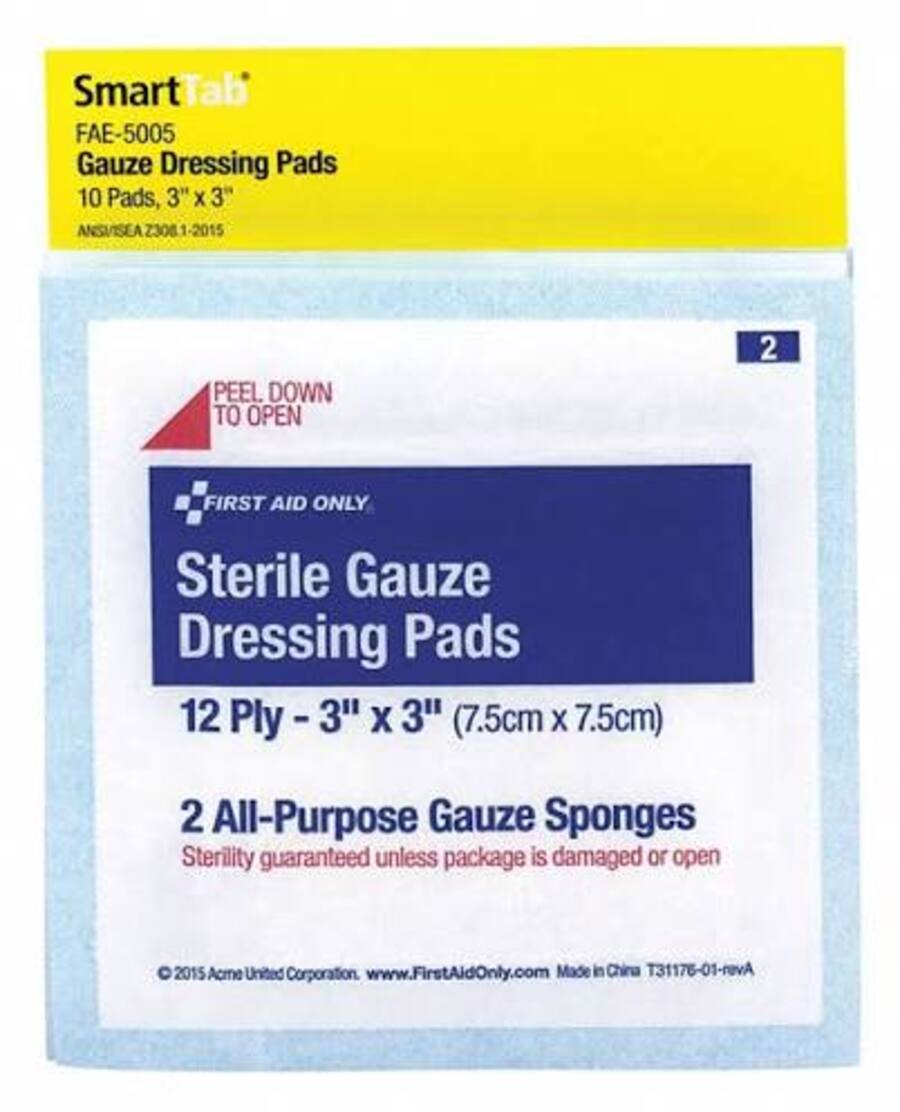 Acme SC Refill Sterile Gauze Pads, 3" x 3", 12-Ply, 100% Cotton, Non-Latex