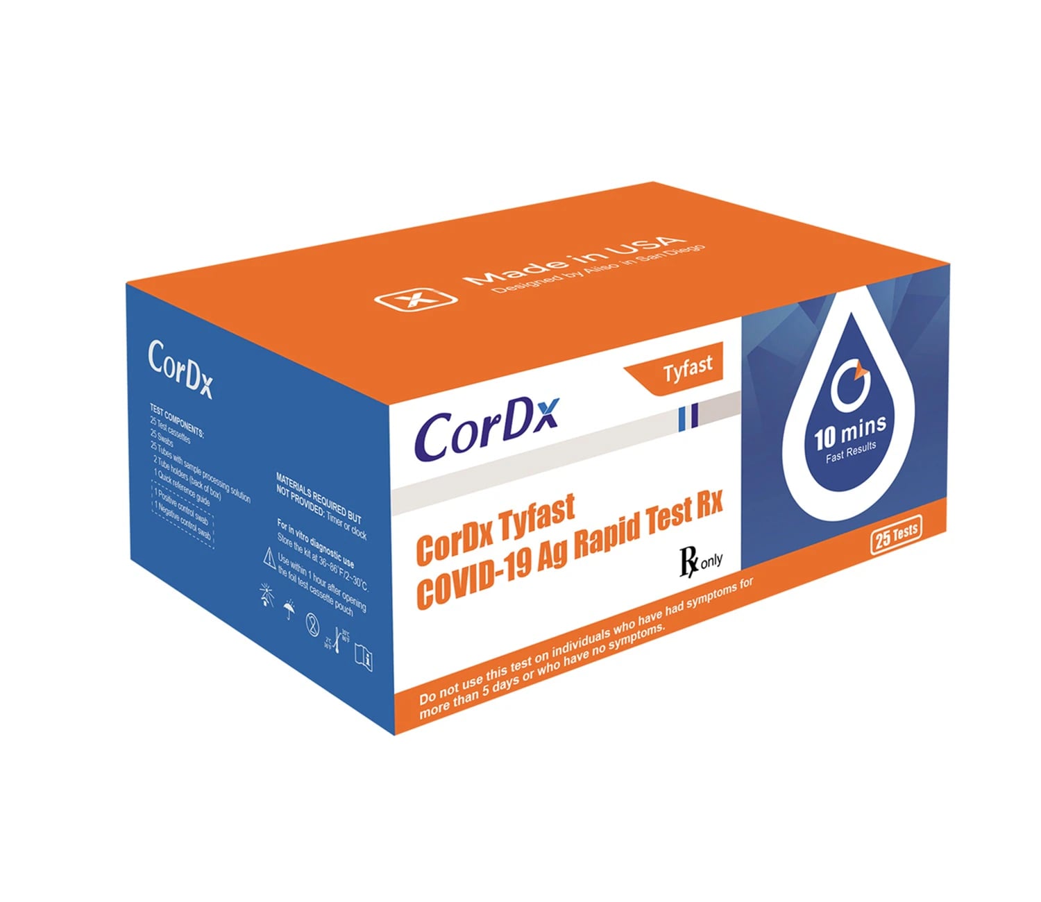 CorDx Tyfast COVID-19 Ag Rapid Test Kit, CLIA Waived, 25/Box
