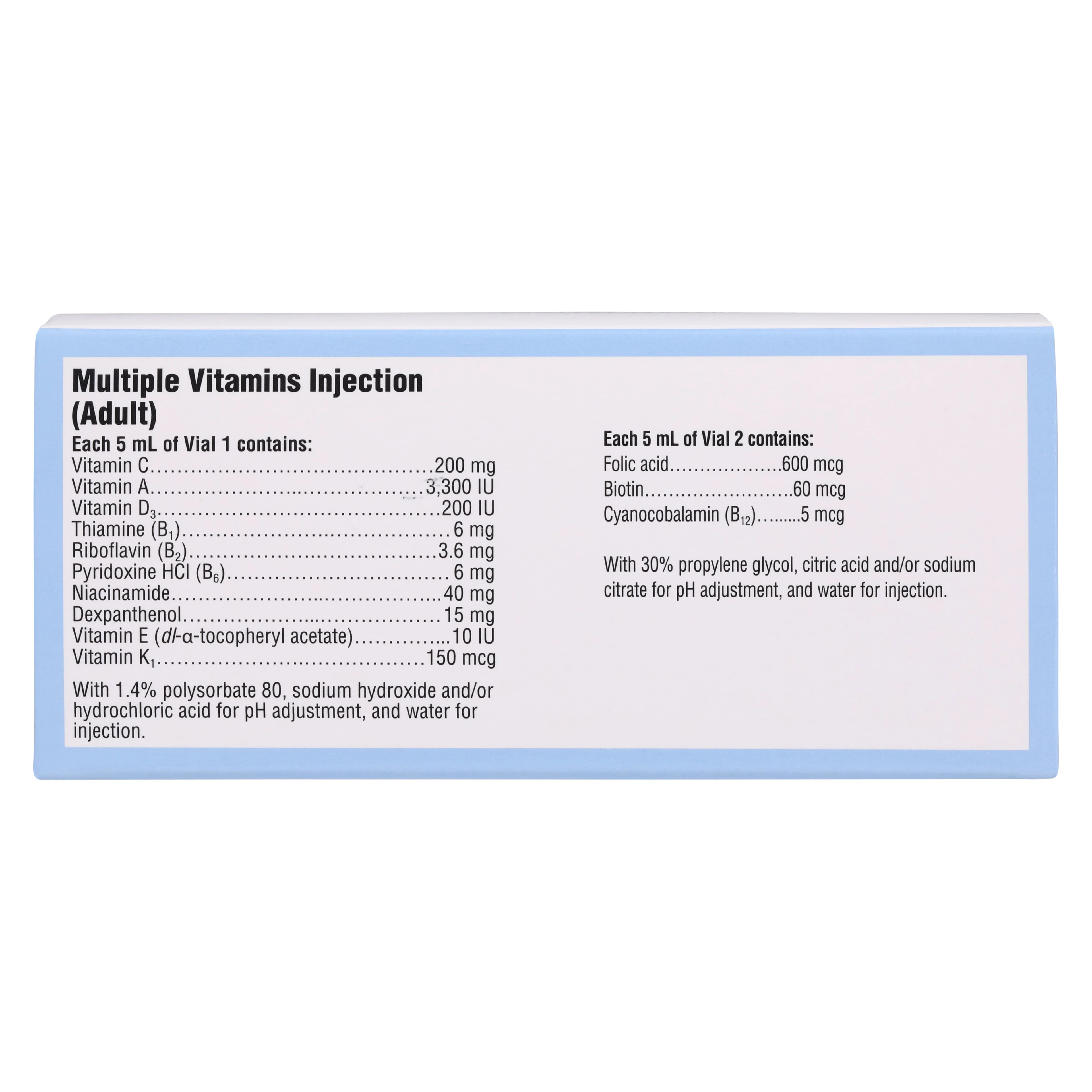 Multi Vit IV Inj 5mL + 5mL, Multiple Vitamins Injection, Adult SDV, 10/Package