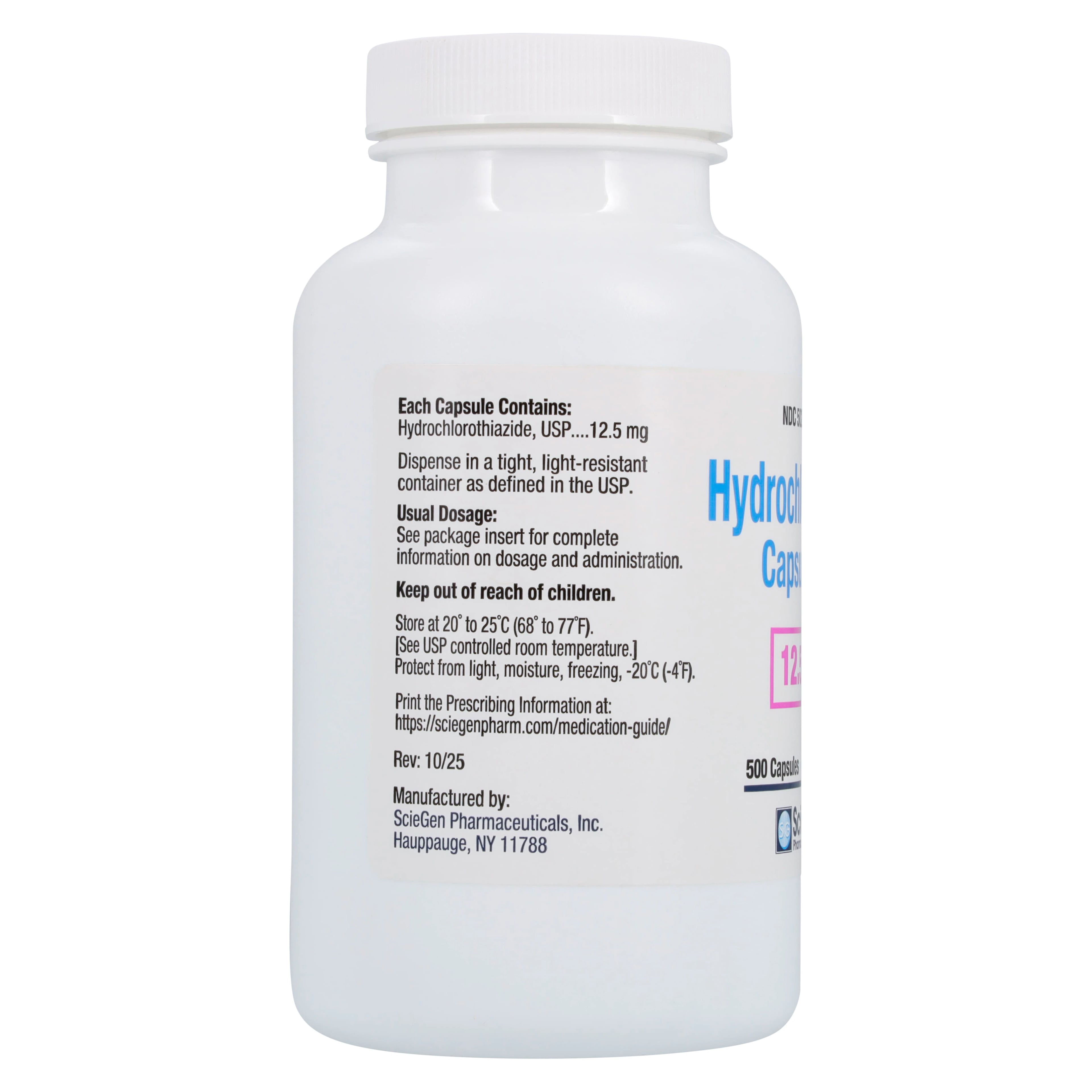Hydrochlorothiazide Capsules 12.5 mg, 500/Bottle (Sciegen Pharmaceuticals)