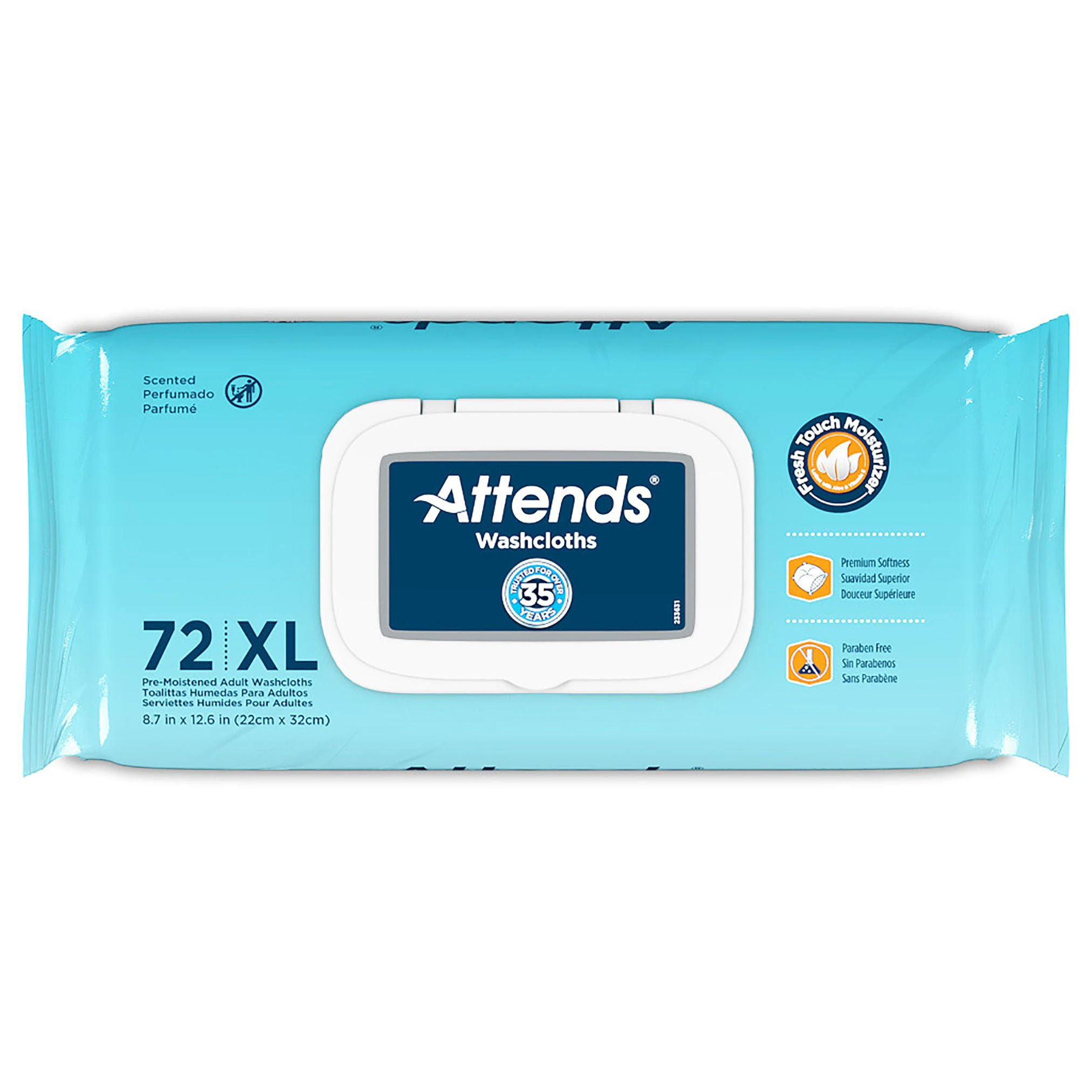 Attends Moisturizing Washcloths, Scented, Disposable, 72 Count, 12x72/Case